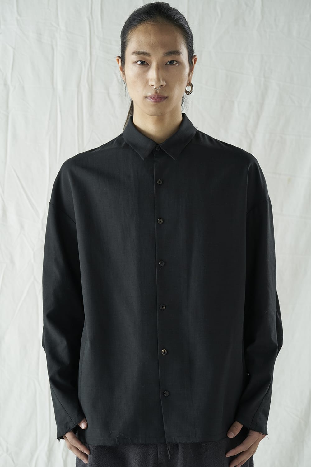 シャツ ルーズフィット サンドブラスト シルク コットン