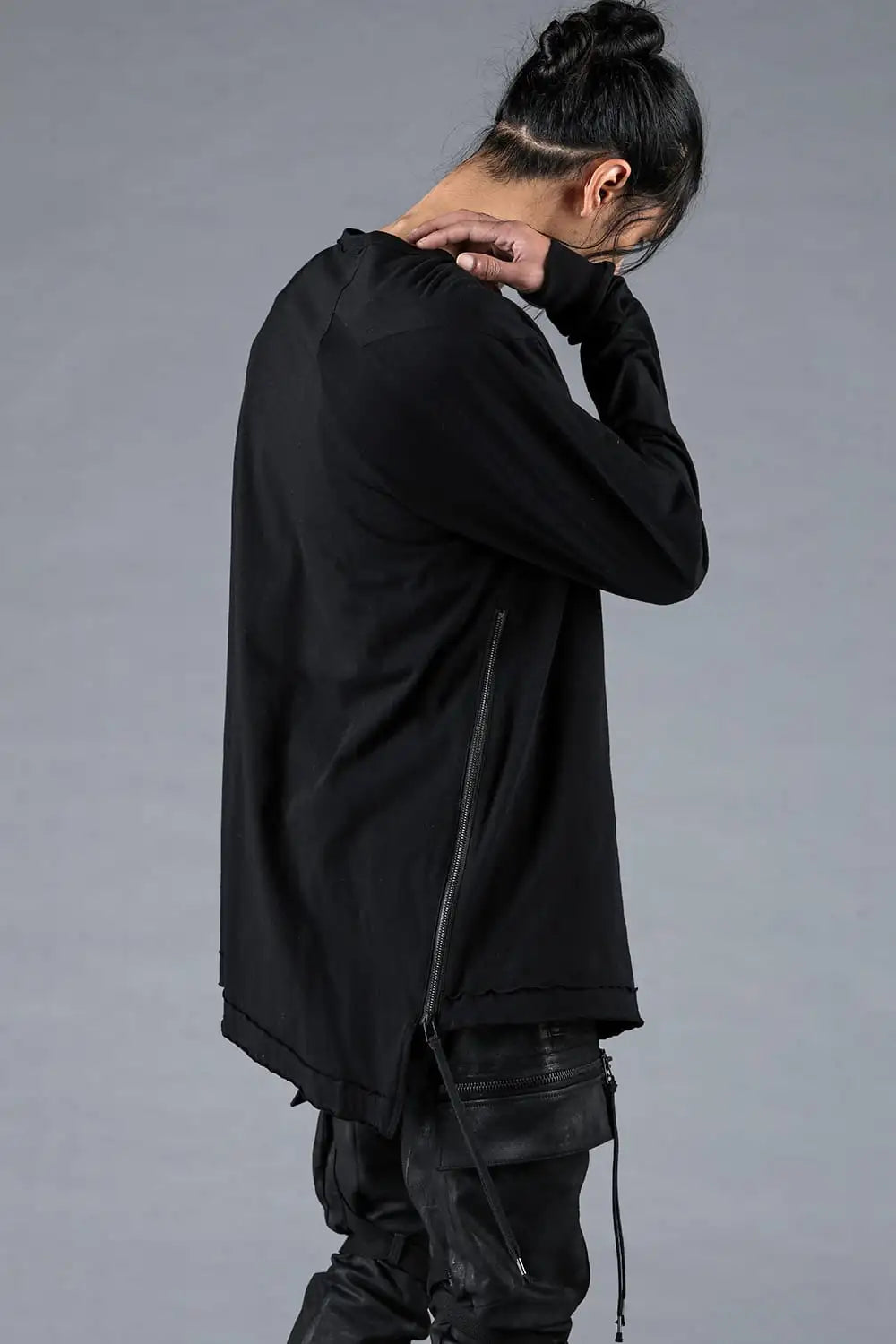 30/- Soft Cotton Jersey Side Zip Long Sleeve T-Shirt Black