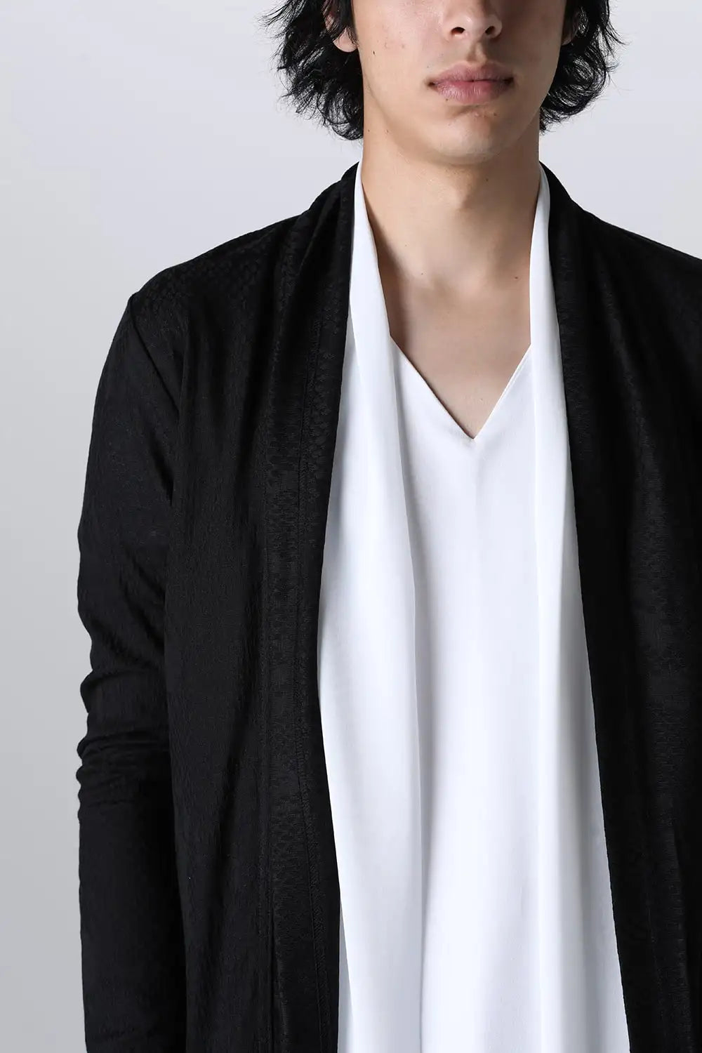 Layered Shawl Cardigan Black＆White