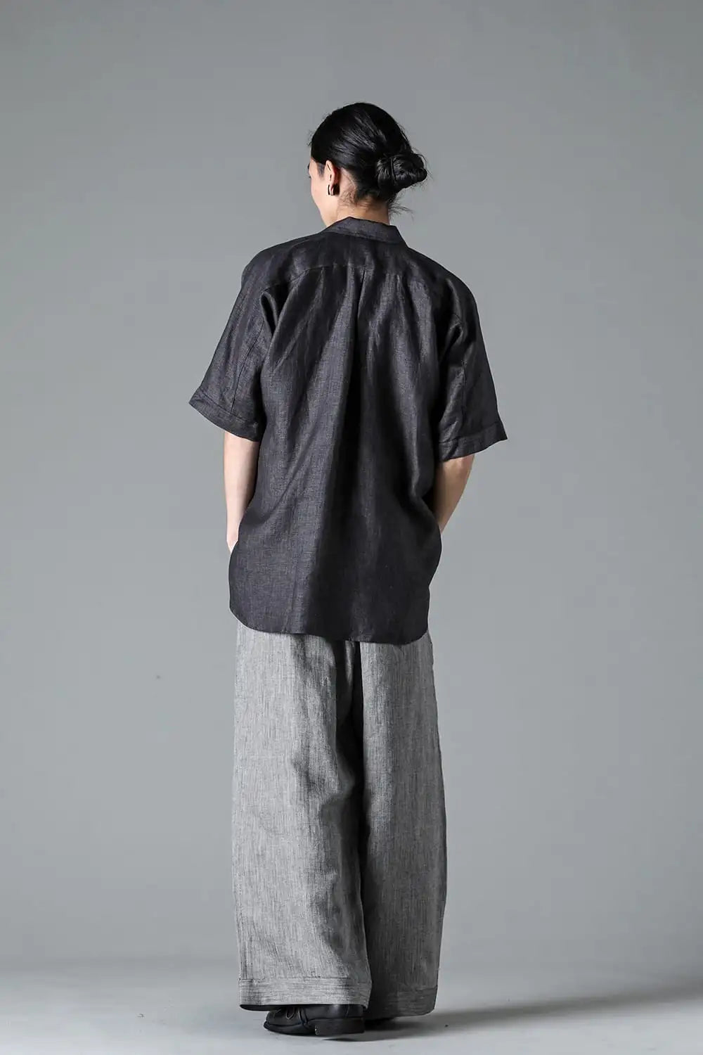 SHORT SLEEVE SHIRT	Linen Herringbone BLACK×DK GREY