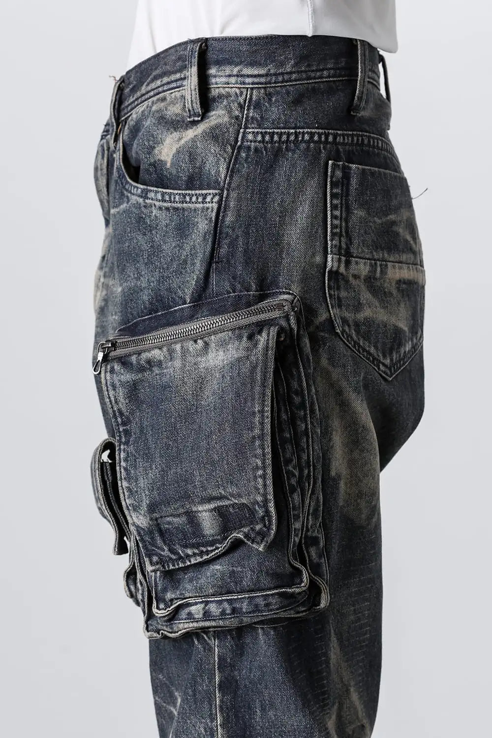 10oz Bleached Denim Wash Cargo Pants Indigo