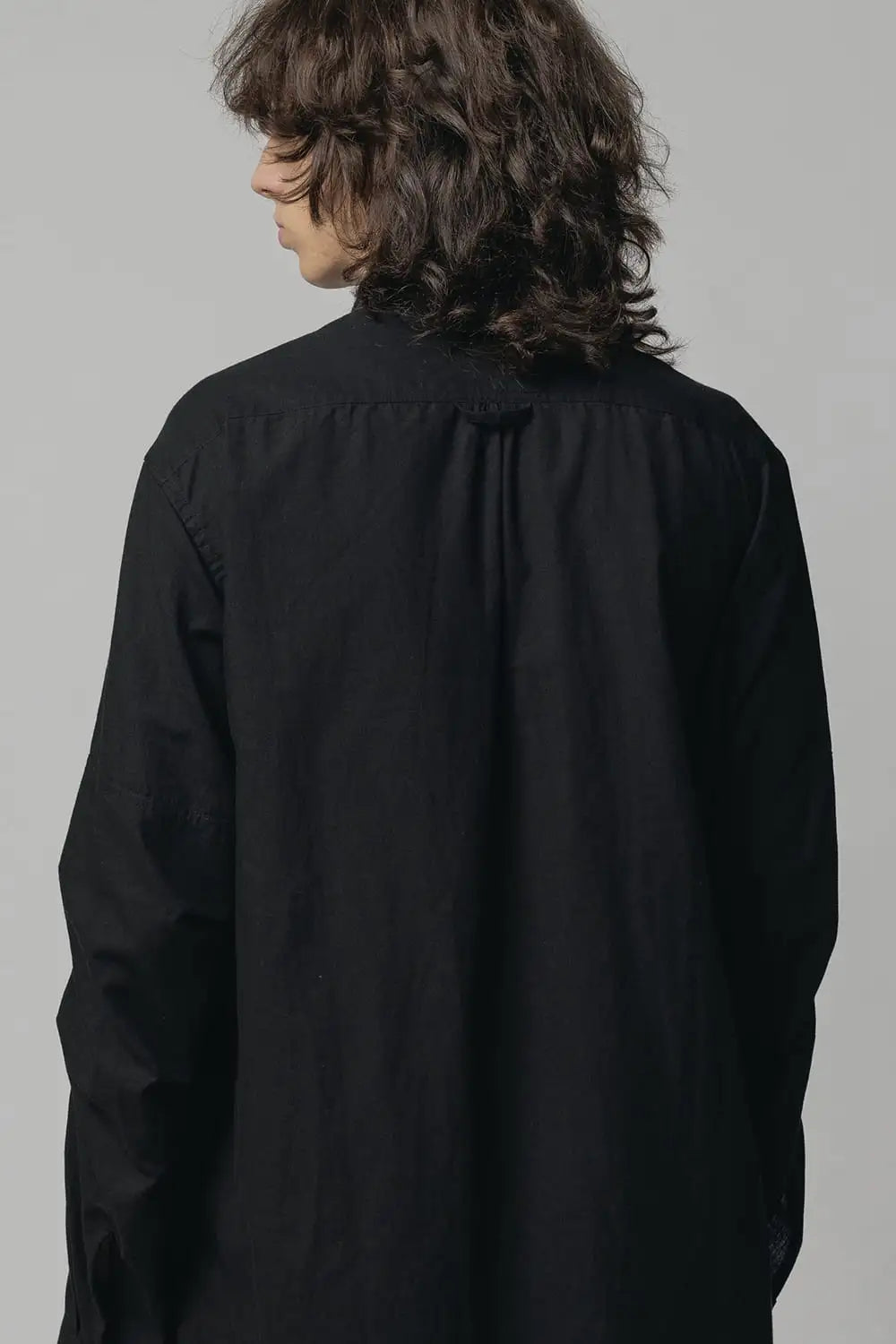 Cotton/Linen Band Collar Shirt  Black