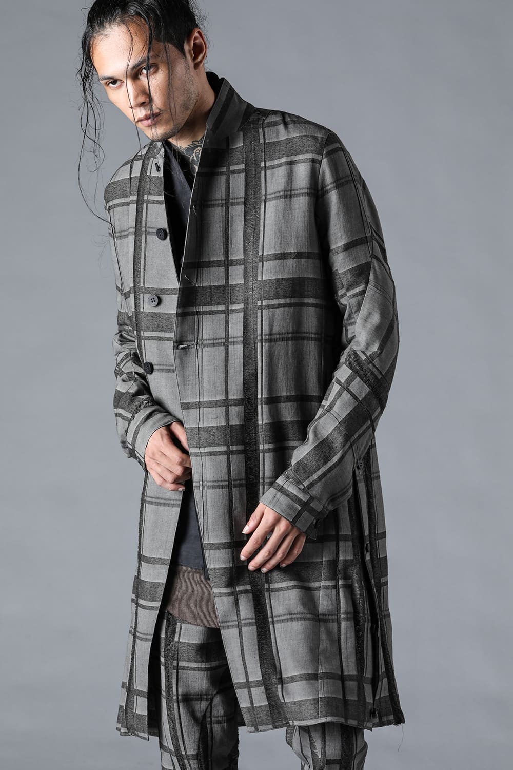 Check Jacquard W-Breasted Shirt Coat