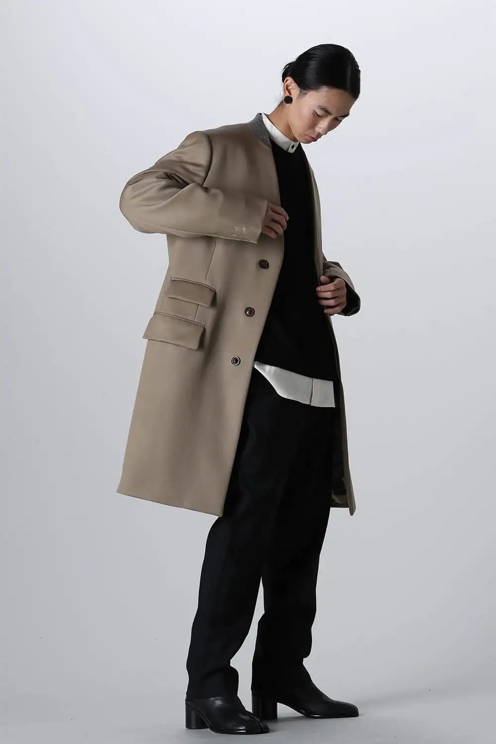 ノーカラーチェスターコートウールキャバリー