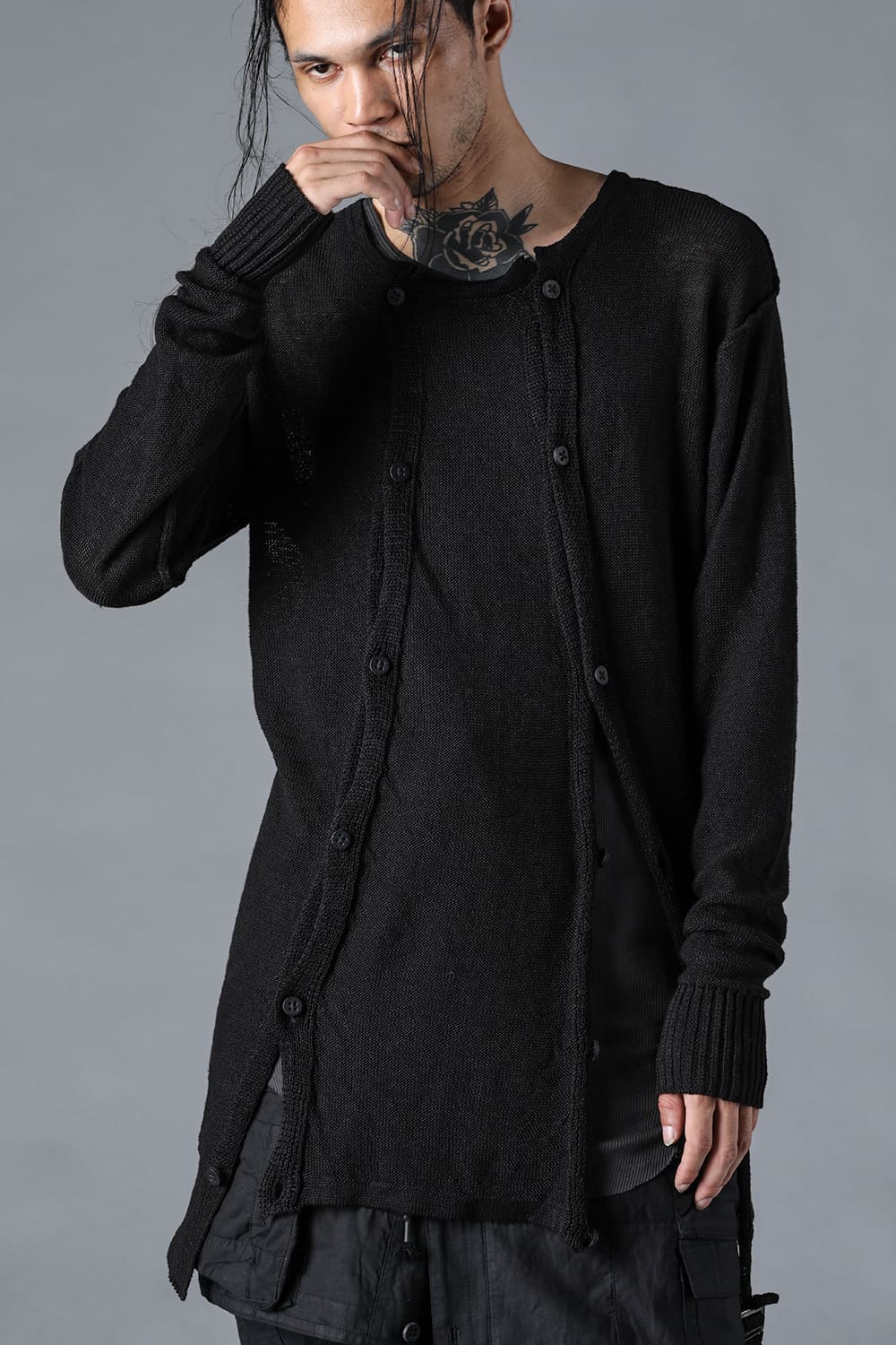 リネンニットWオープンカーディガン