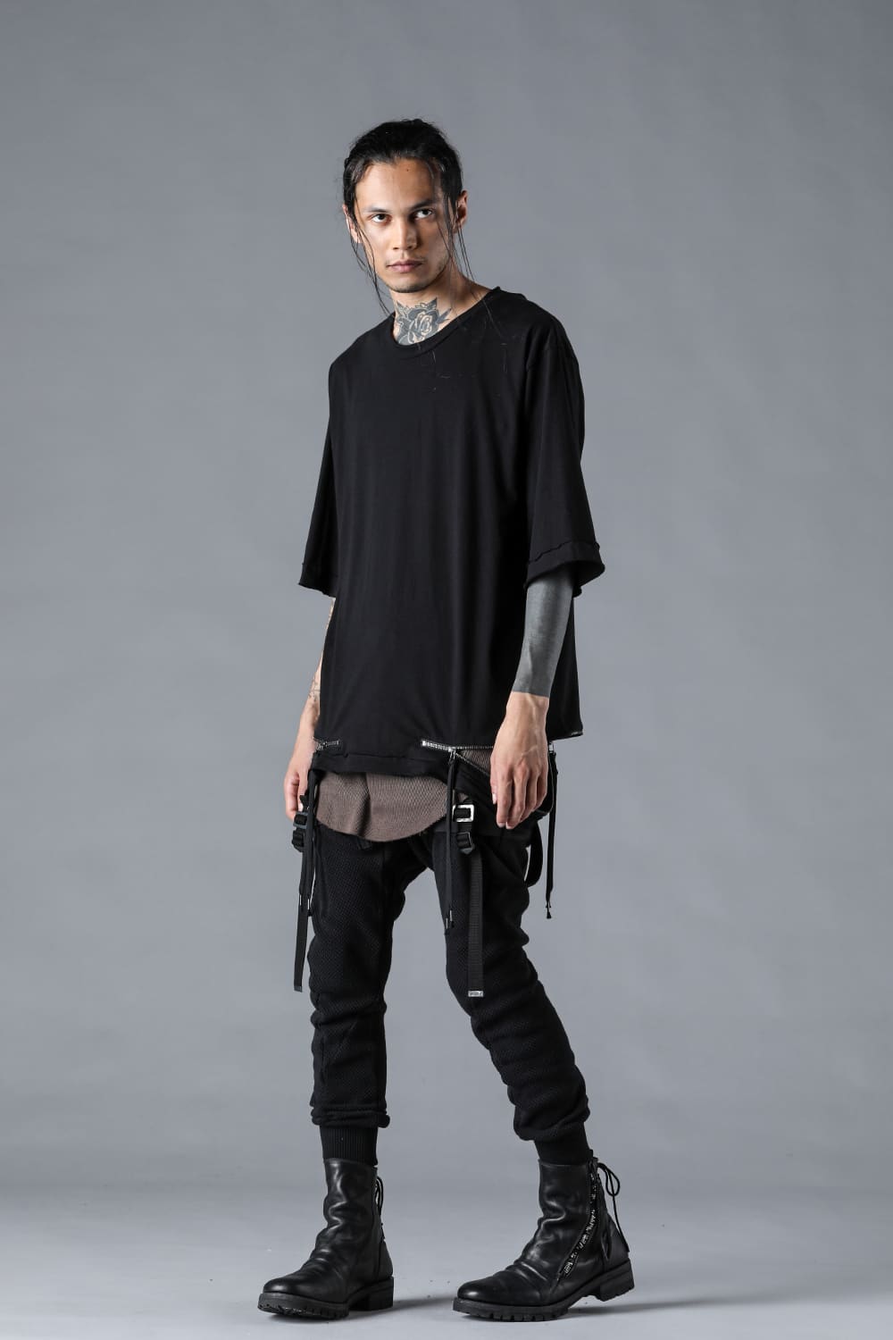 Honeycomb Cotton Jersey Suspender Drop-Crotch Jogger Pants