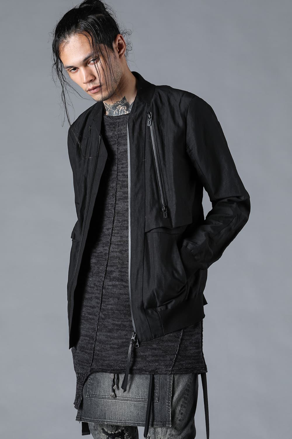 Salt-Shrunk Washed Dobby Border Bomber Jacket