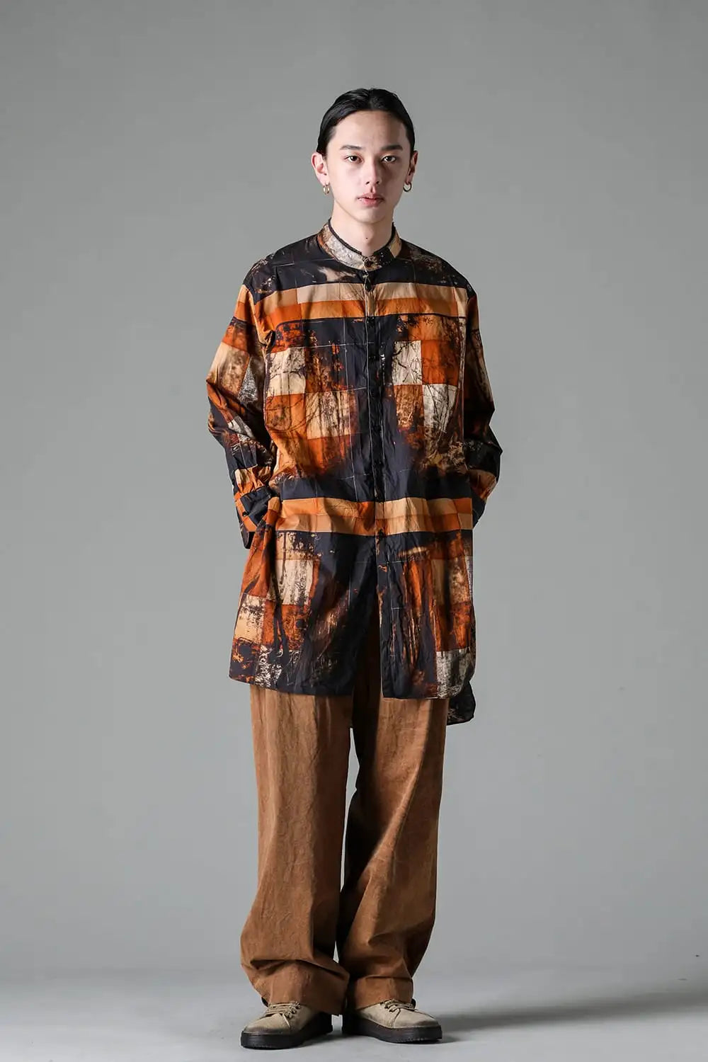 Side Tucked Wide Straight Trousers Kakishibu Brown