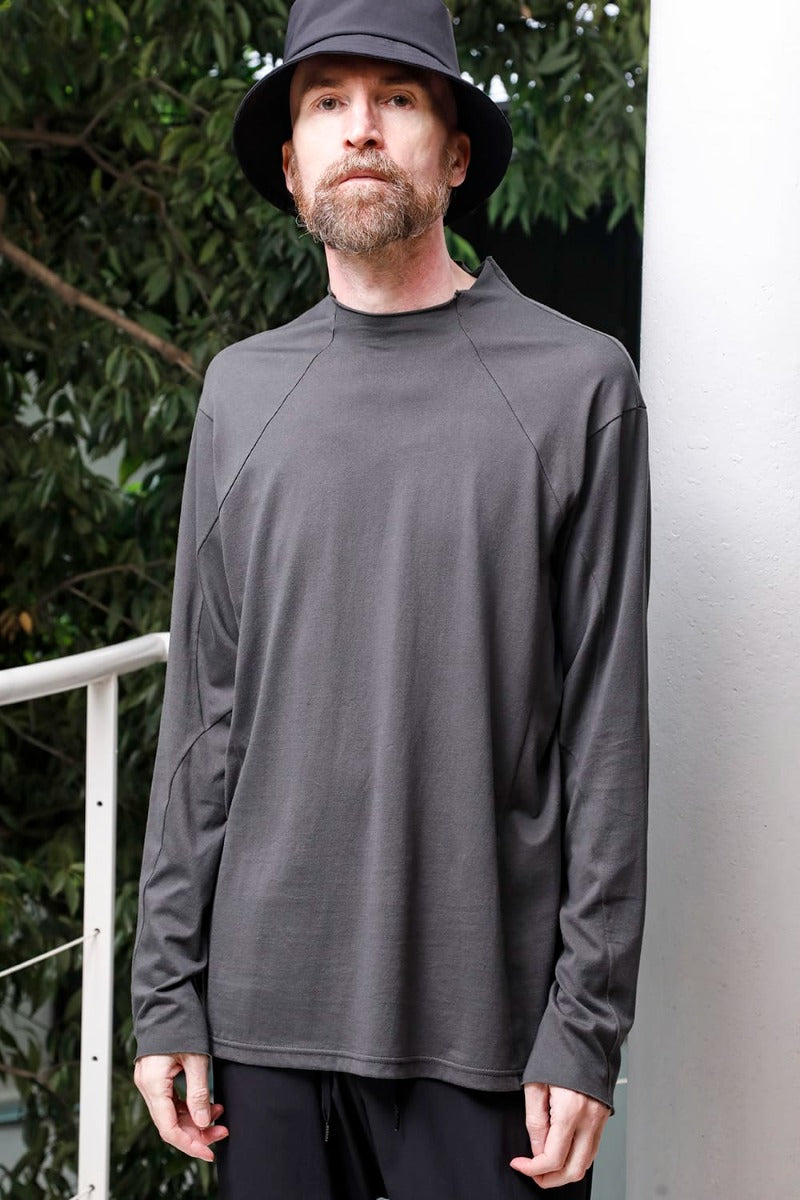 Semi High neck Long sleeve suvin cotton jersey  Charcoal