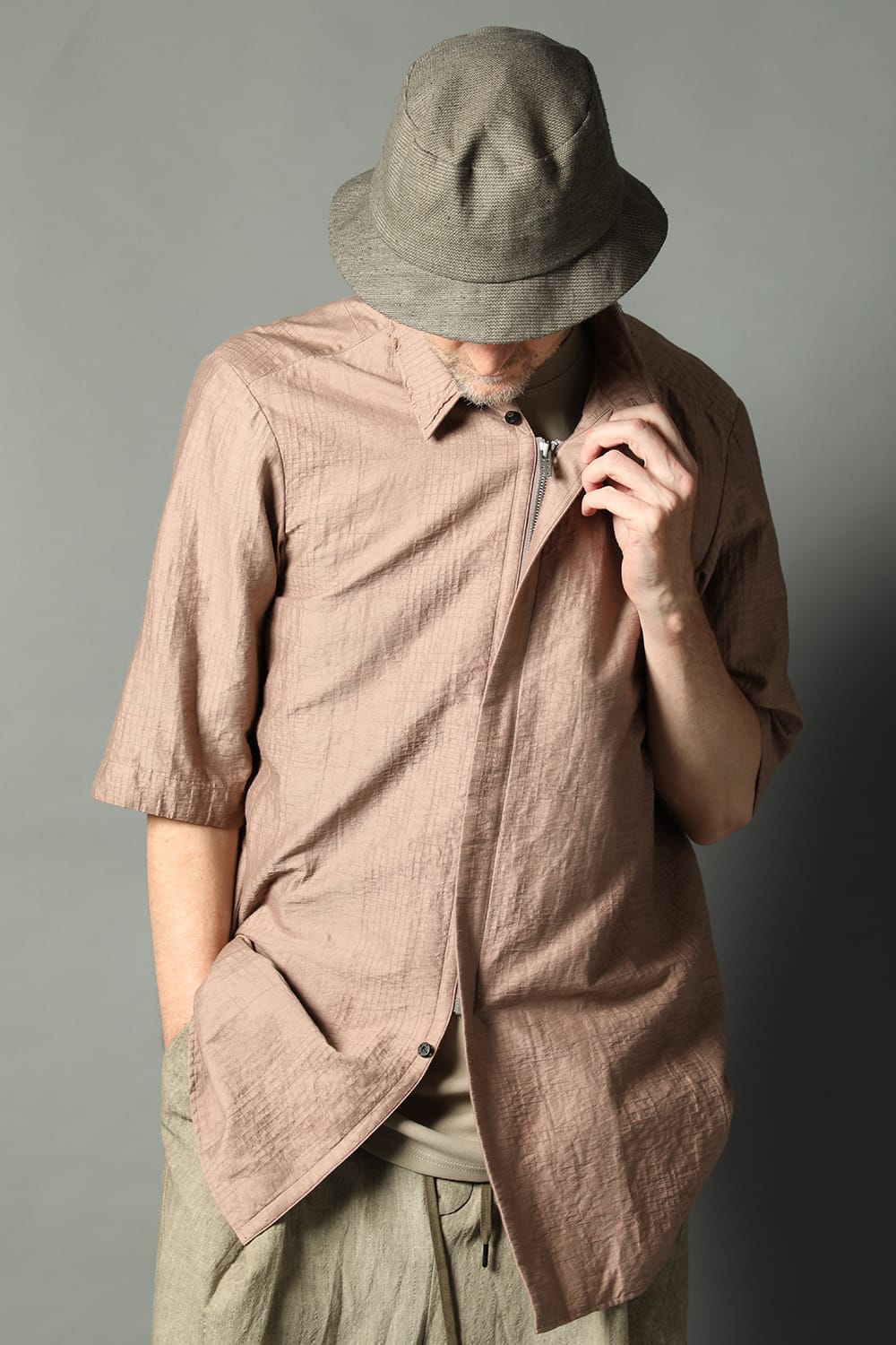 Short sleeve shirt Shadow jacquard  Pink Gray