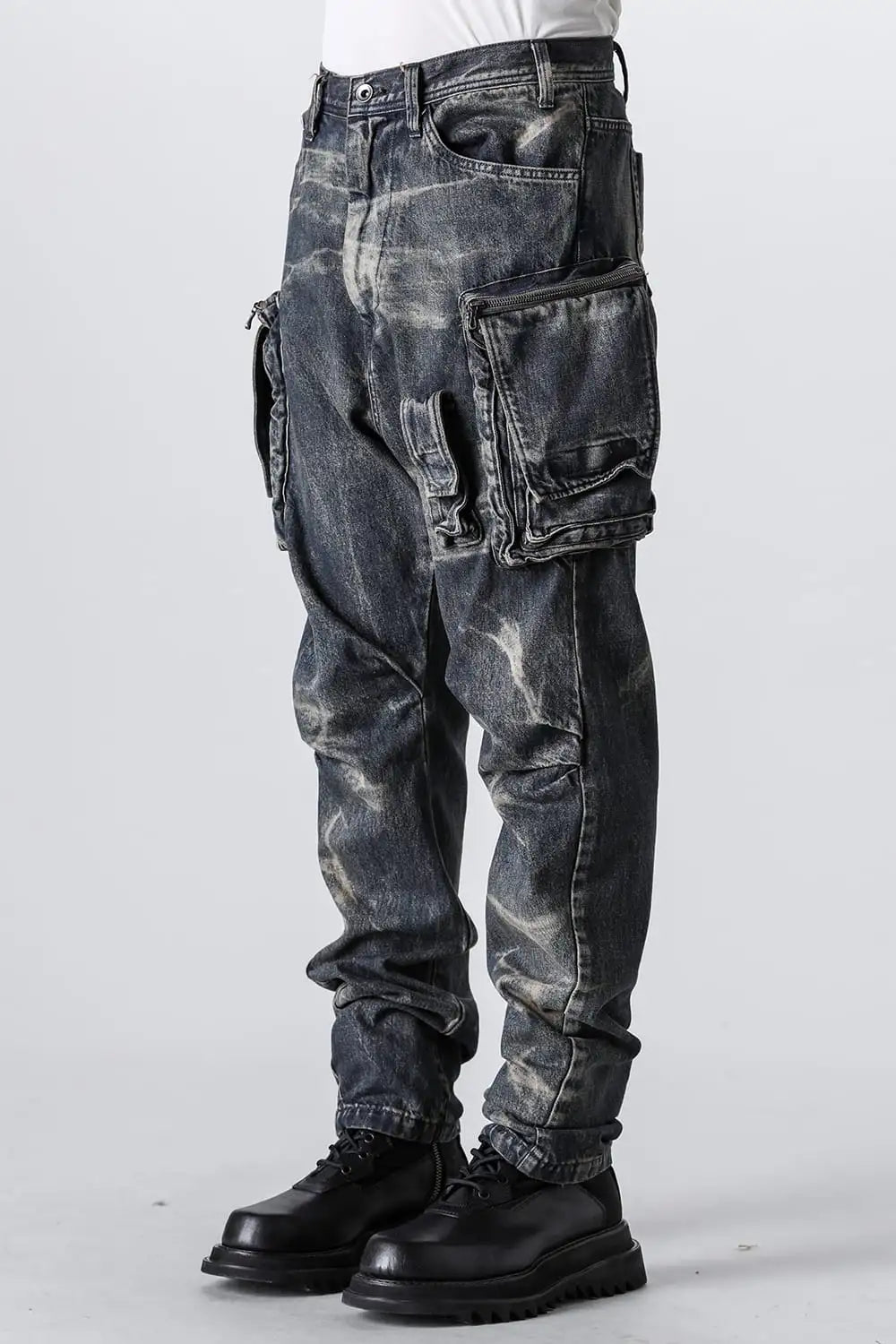 10oz Bleached Denim Wash Cargo Pants Indigo