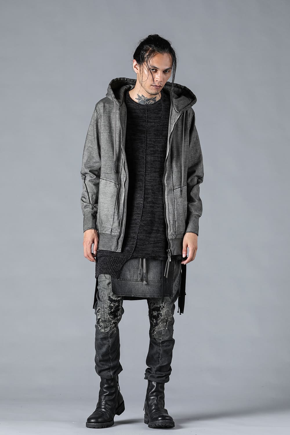 Ink-dyed Dense Knit Hooded Jacket