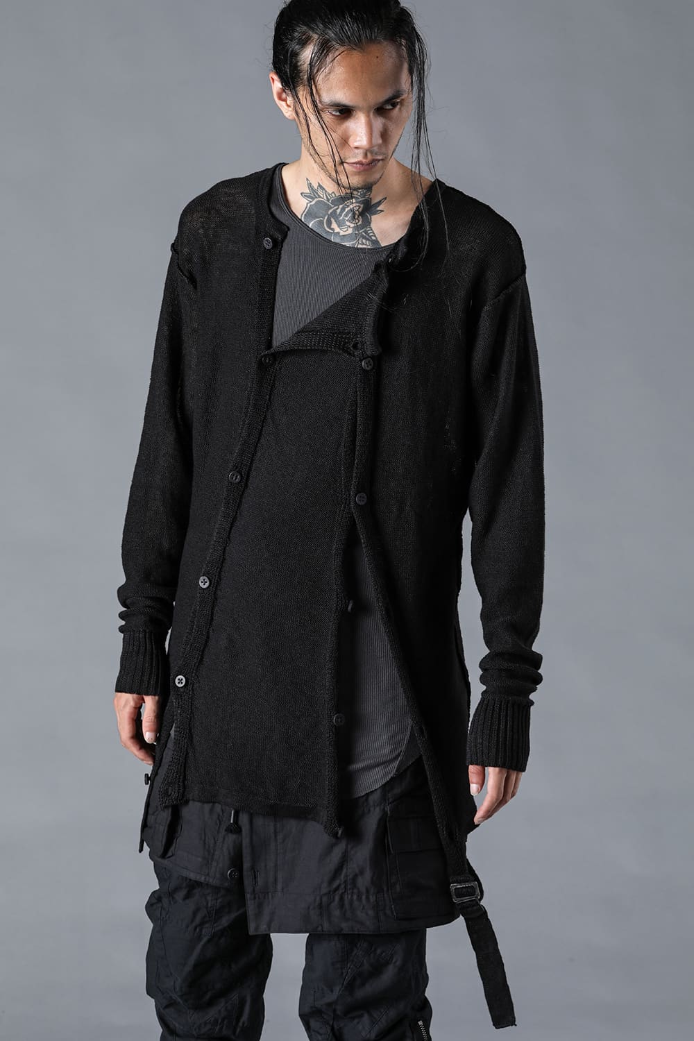 リネンニットWオープンカーディガン