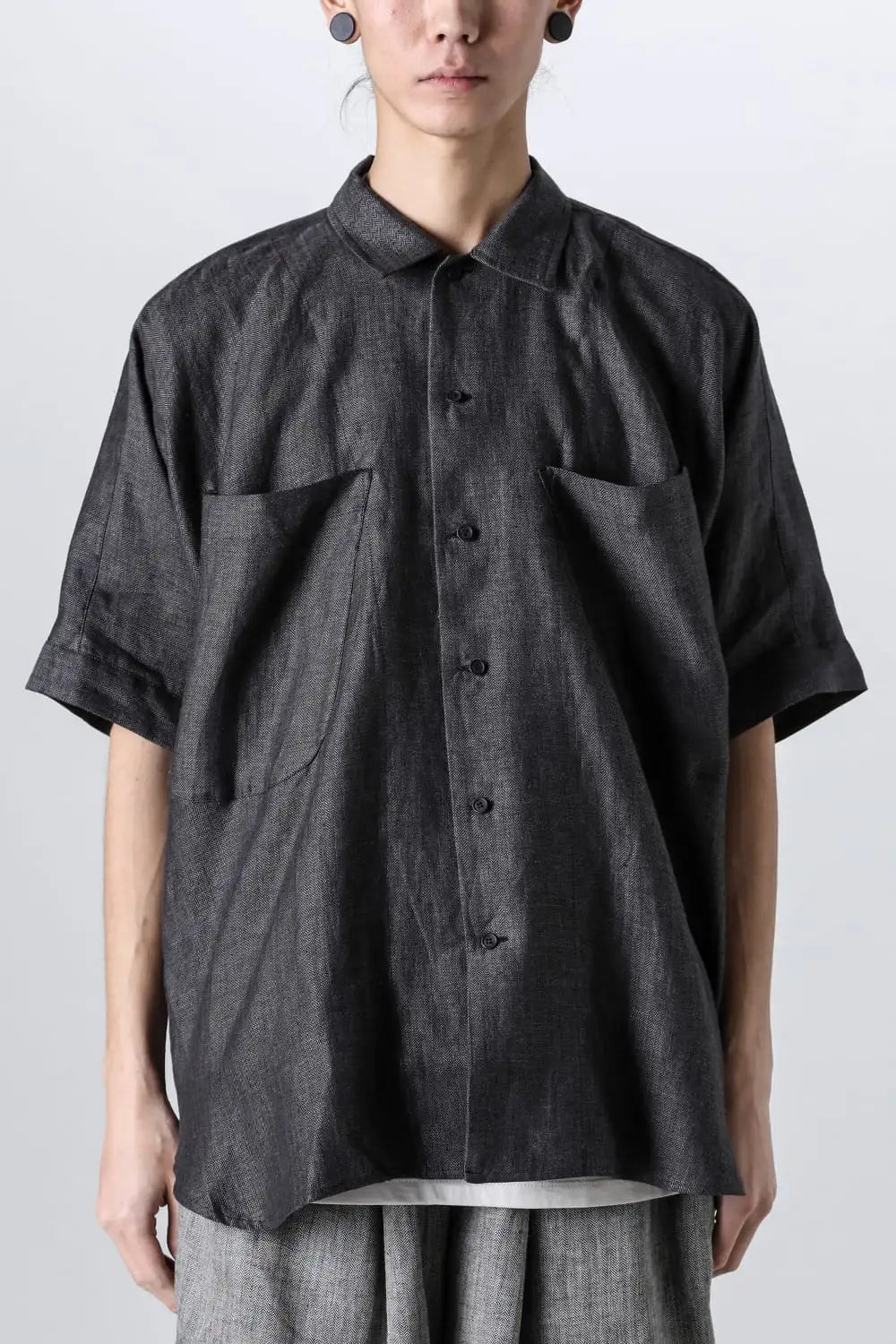 SHORT SLEEVE SHIRT	Linen Herringbone BLACK×DK GREY