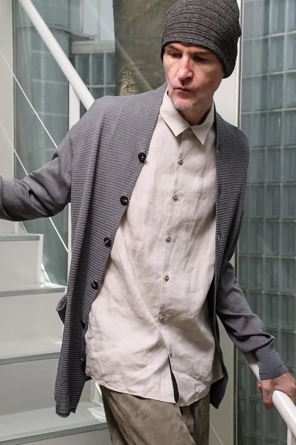 Knit cardigan cotton / linen / silk Gray