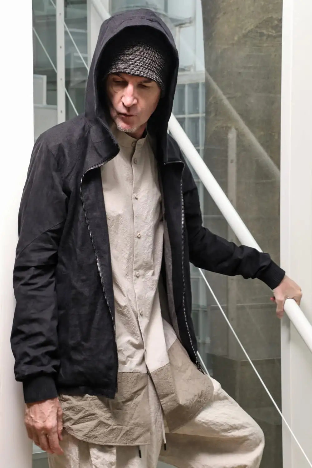 Hooded jacket soft nubuck cow leather