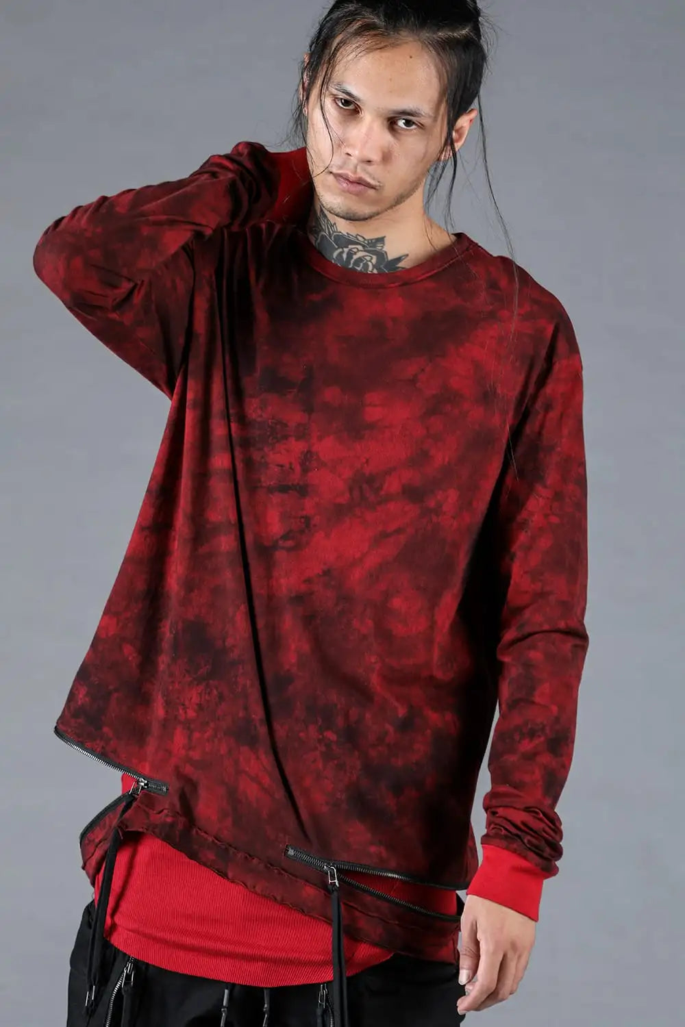 30/- Soft Cotton Jersey Zip Open Long Sleeve T-Shirt Red