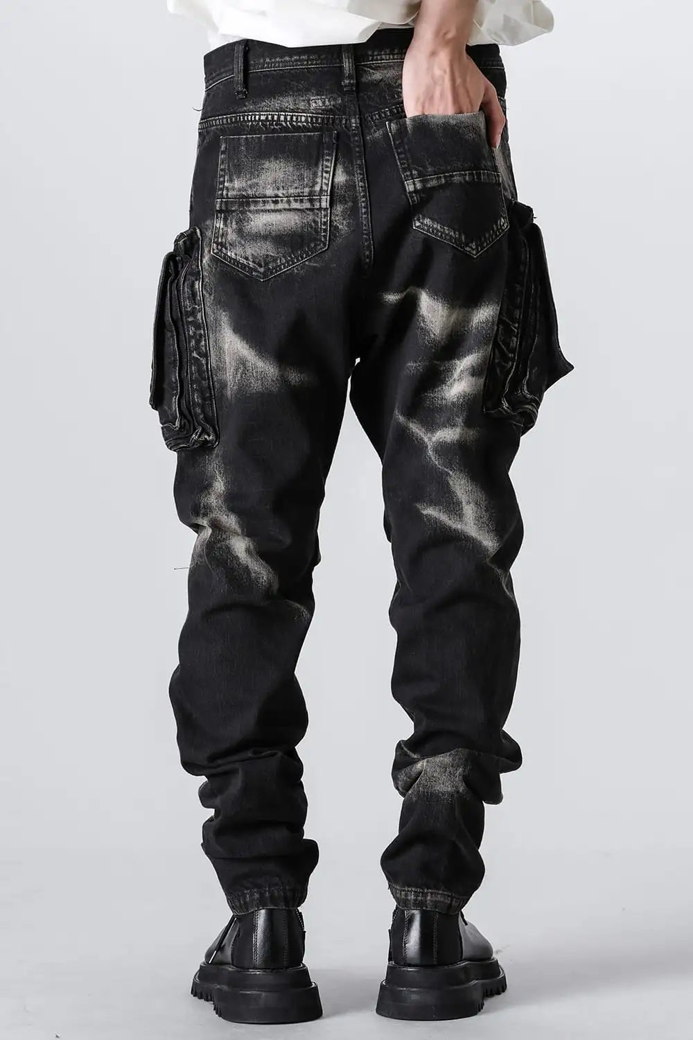 10oz Bleached Denim Wash Cargo Pants Black