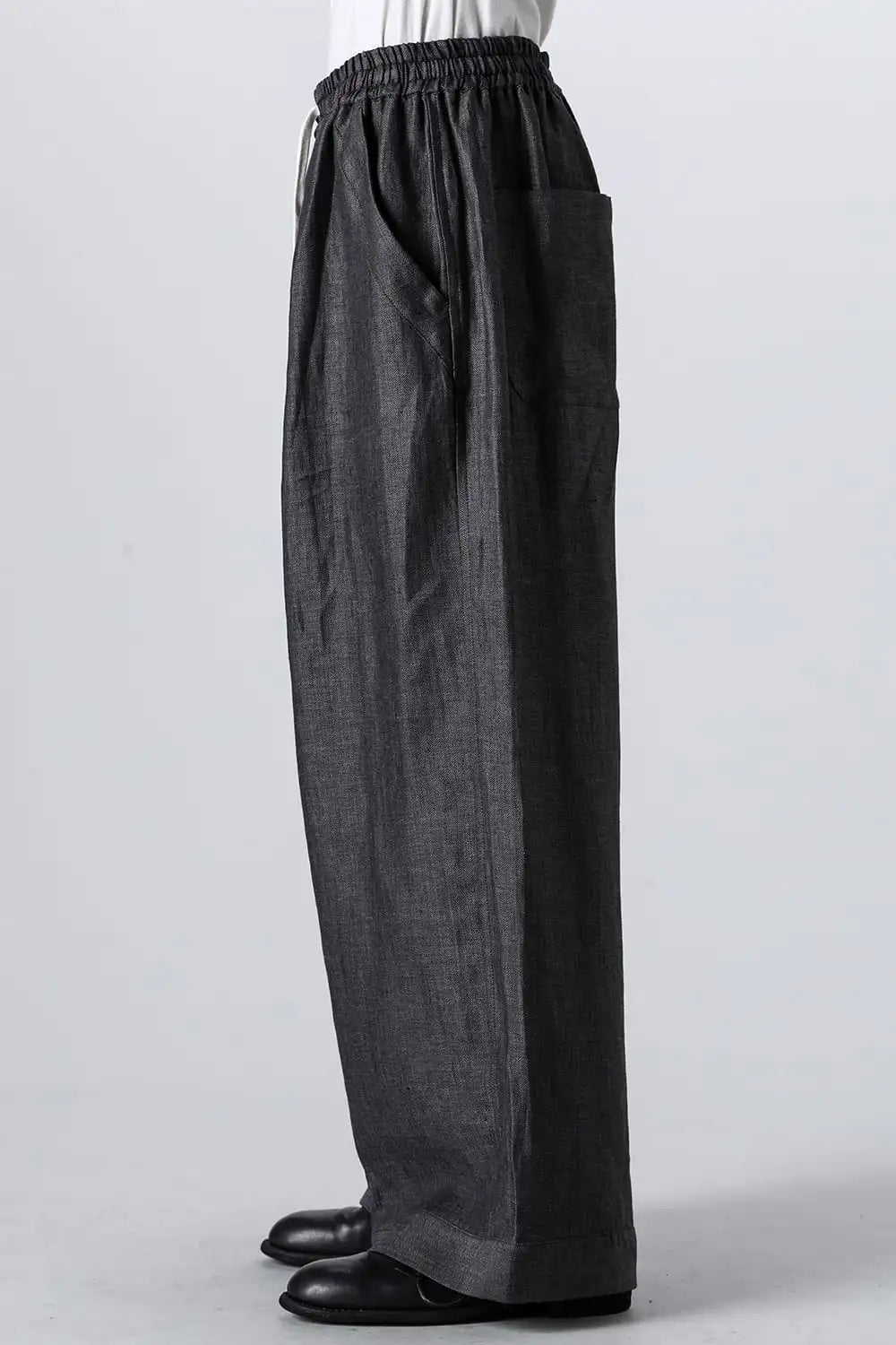 WIDE PANTS Linen Herringbone BLACK×DK GREY