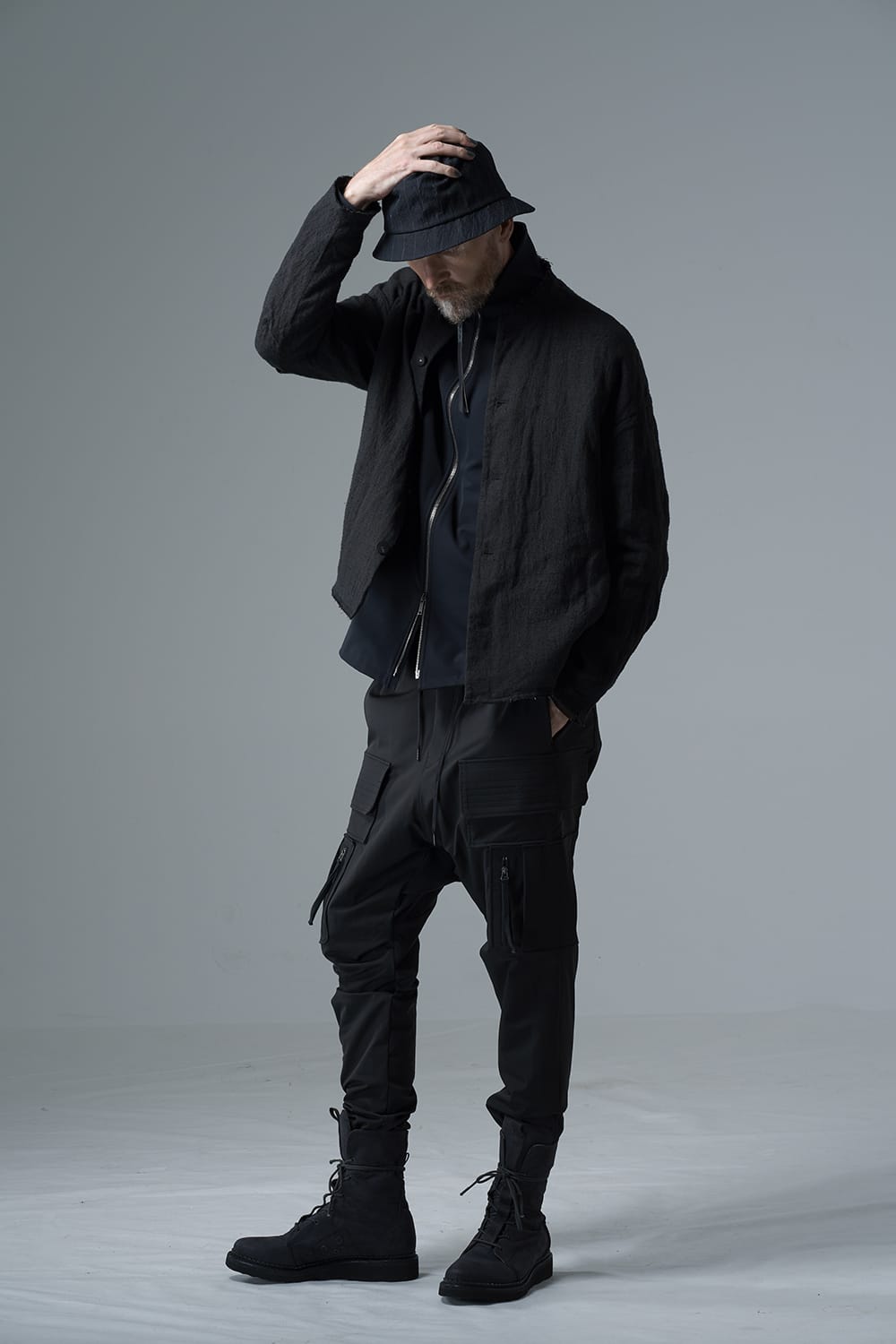 Jacket silk linen crazy check  Black