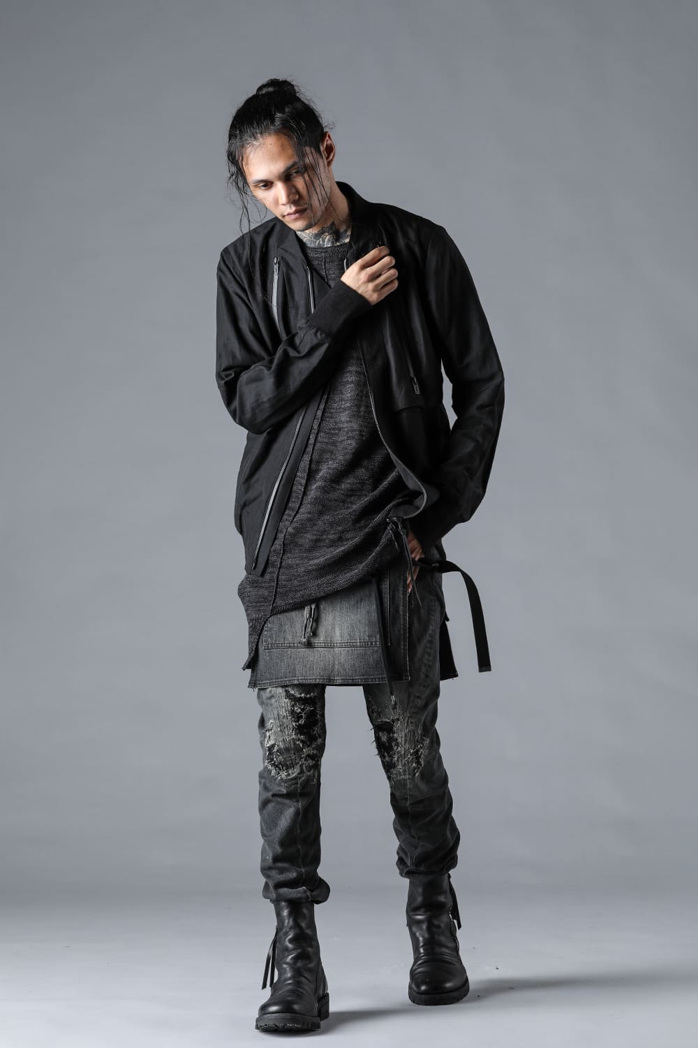 Salt-Shrunk Washed Dobby Border Bomber Jacket