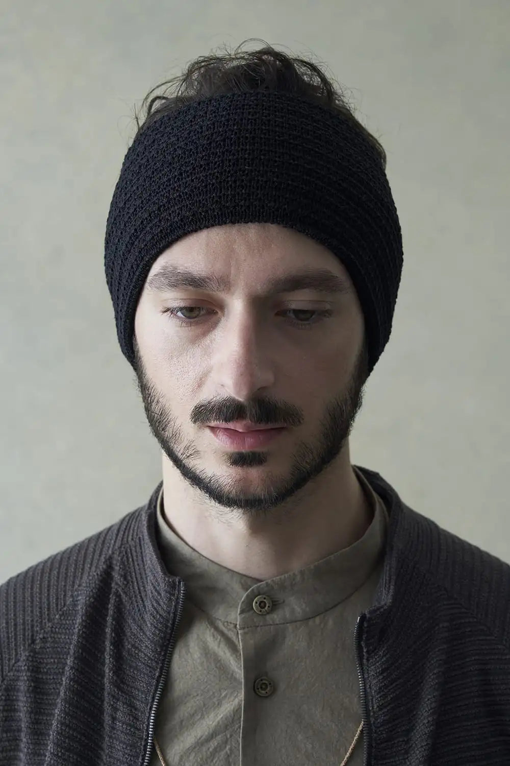 Knit headband cotton/nylon / linen Black