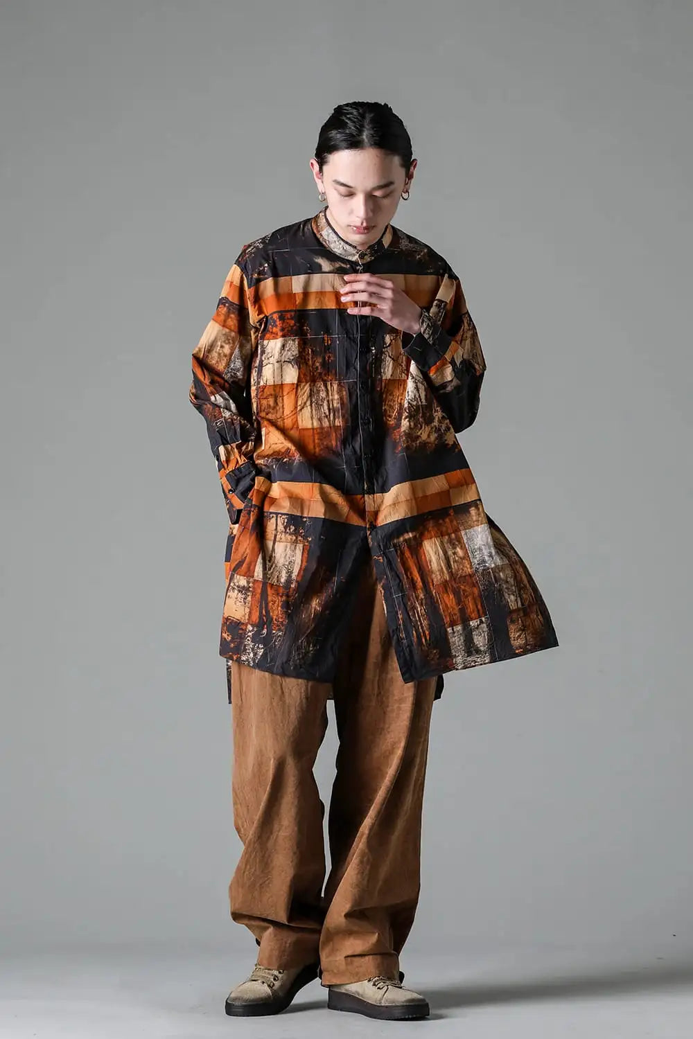 Side Tucked Wide Straight Trousers Kakishibu Brown