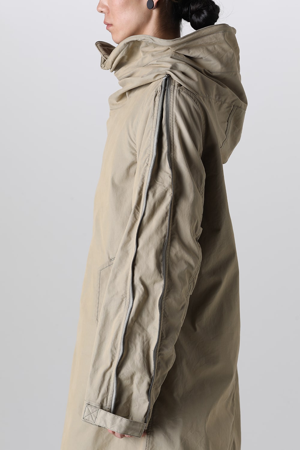 Multi Zip Military Hoodie Coat - Without Patches Beige