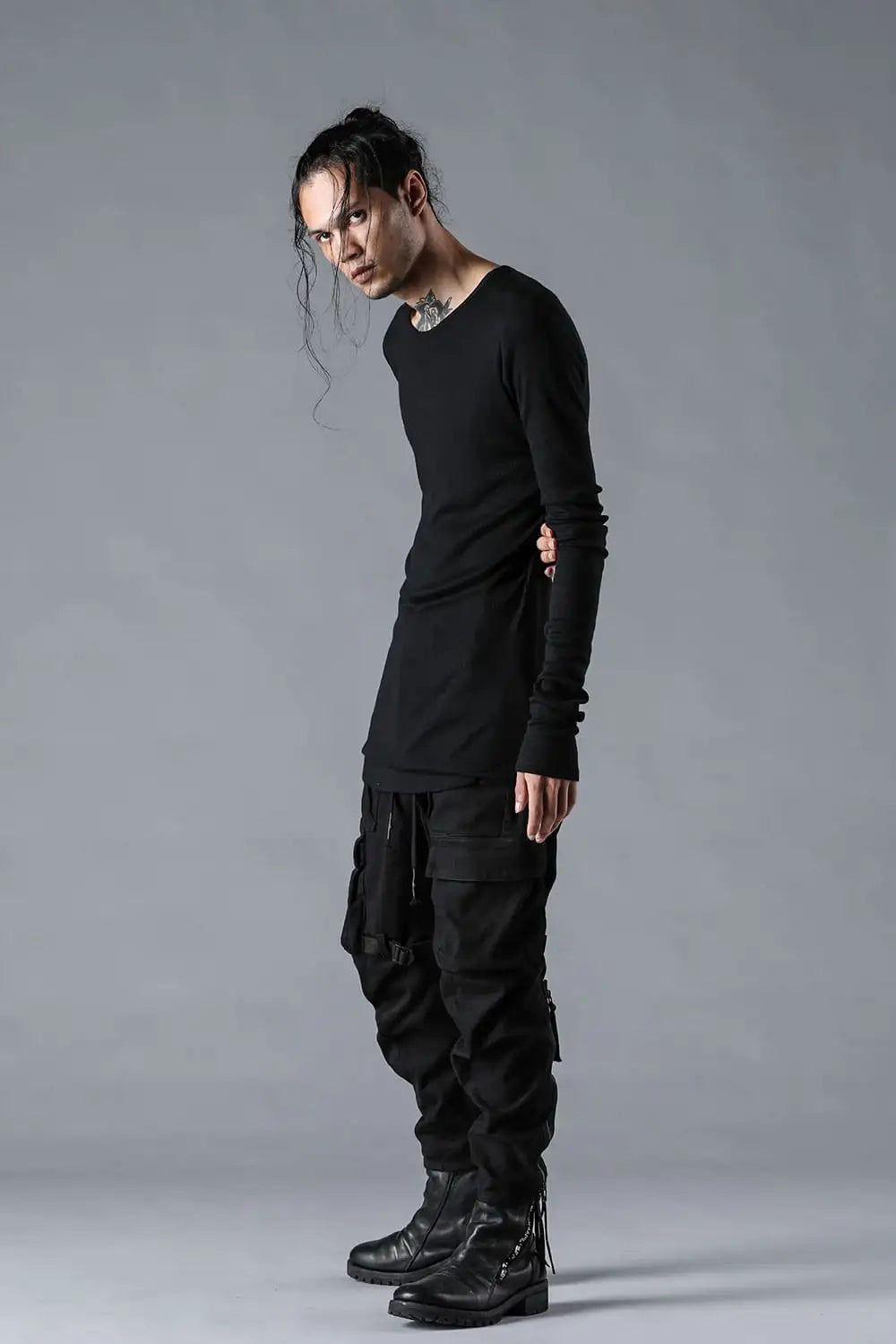 Modal x Cotton Rib Long Sleeve T-Shirt Black