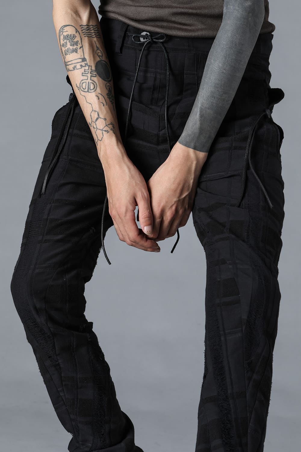 Check Jacquard Drop Crotch Slim Pants