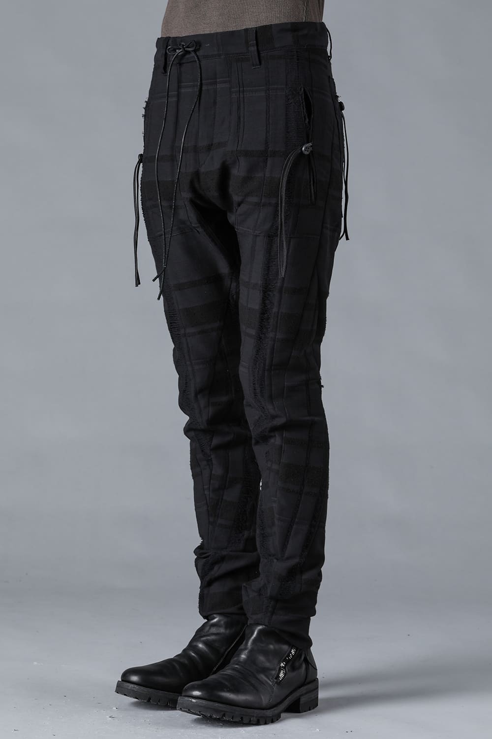 Check Jacquard Drop Crotch Slim Pants