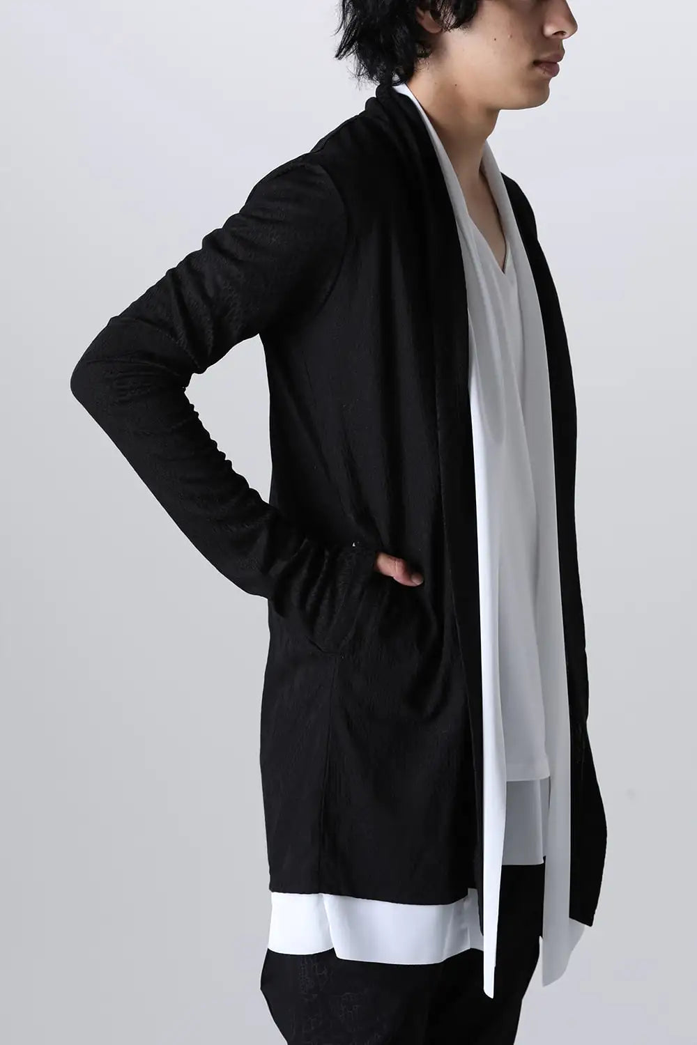 Layered Shawl Cardigan Black＆White