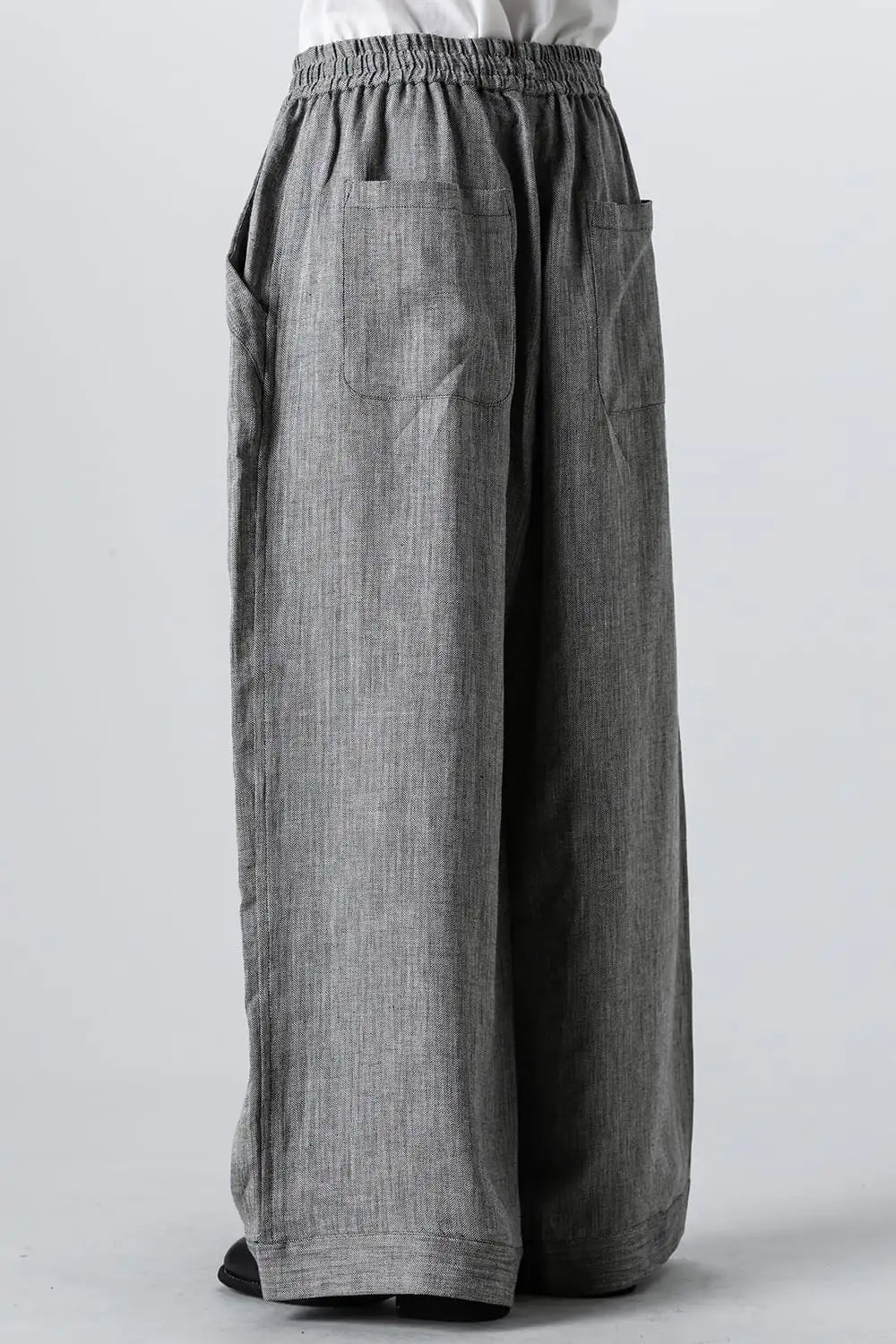 WIDE PANTS Linen Herringbone WHITE×BLACK