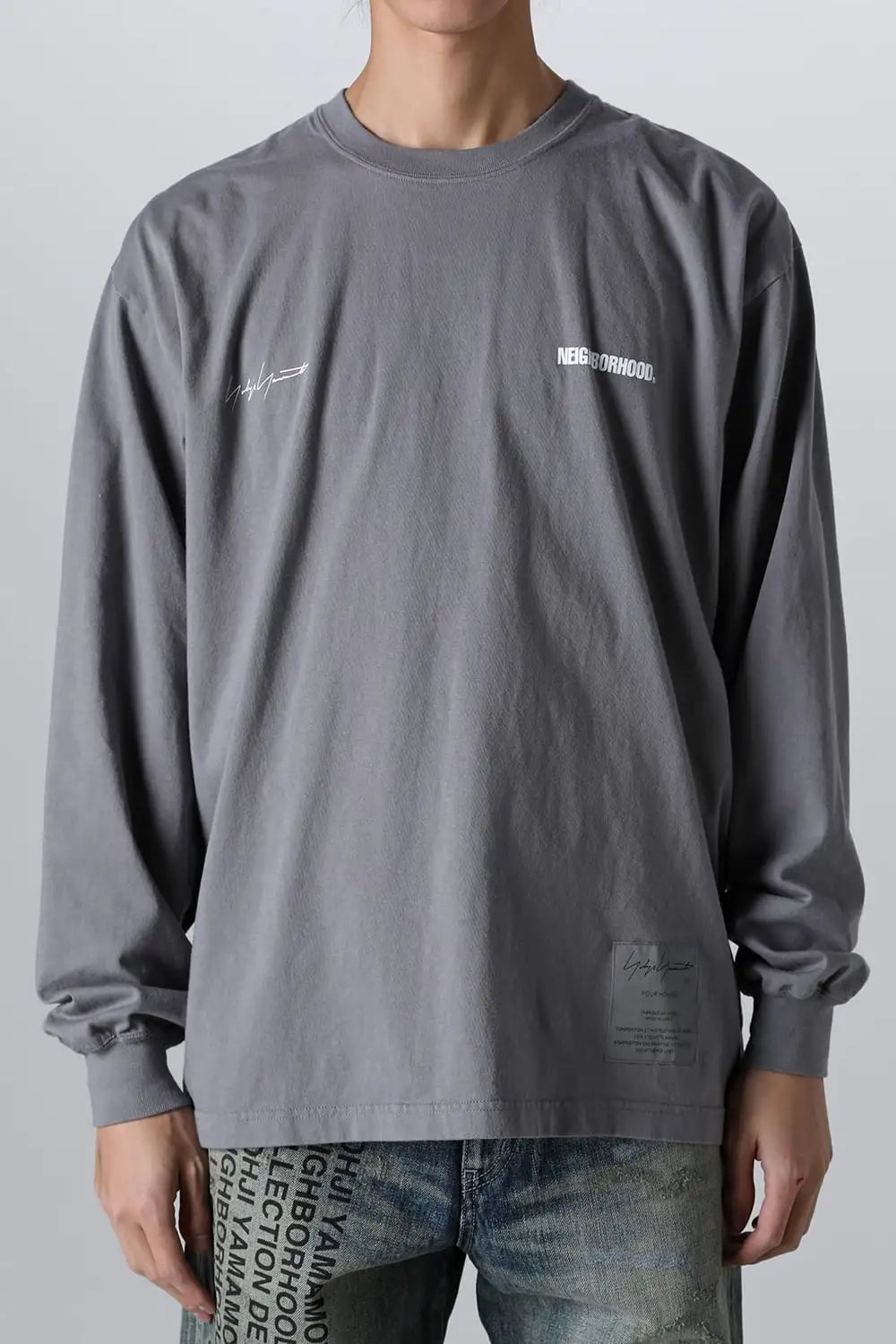 NEIGHBORHOOD × Yohji Yamamoto Print Long Sleeve T-Shirt Gray