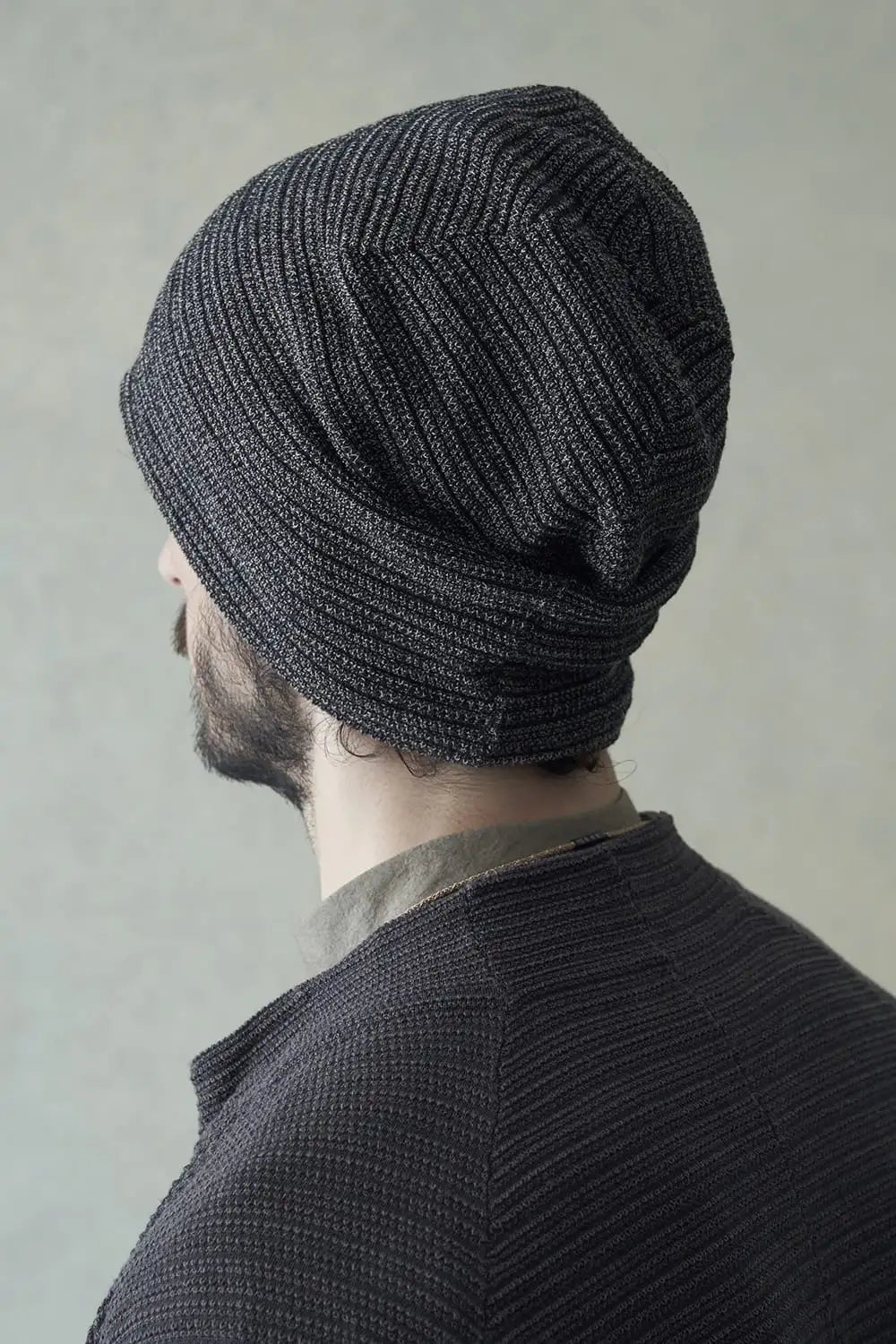 Knit cap high twist cotton stripe Black