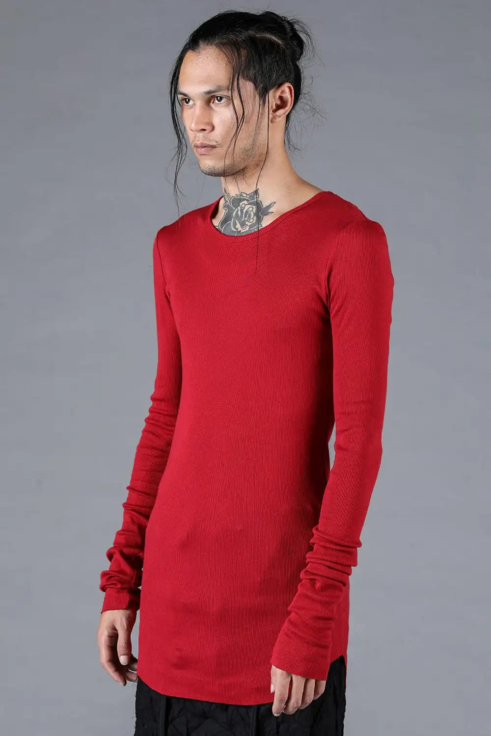 Modal x Cotton Rib Long Sleeve T-Shirt Red