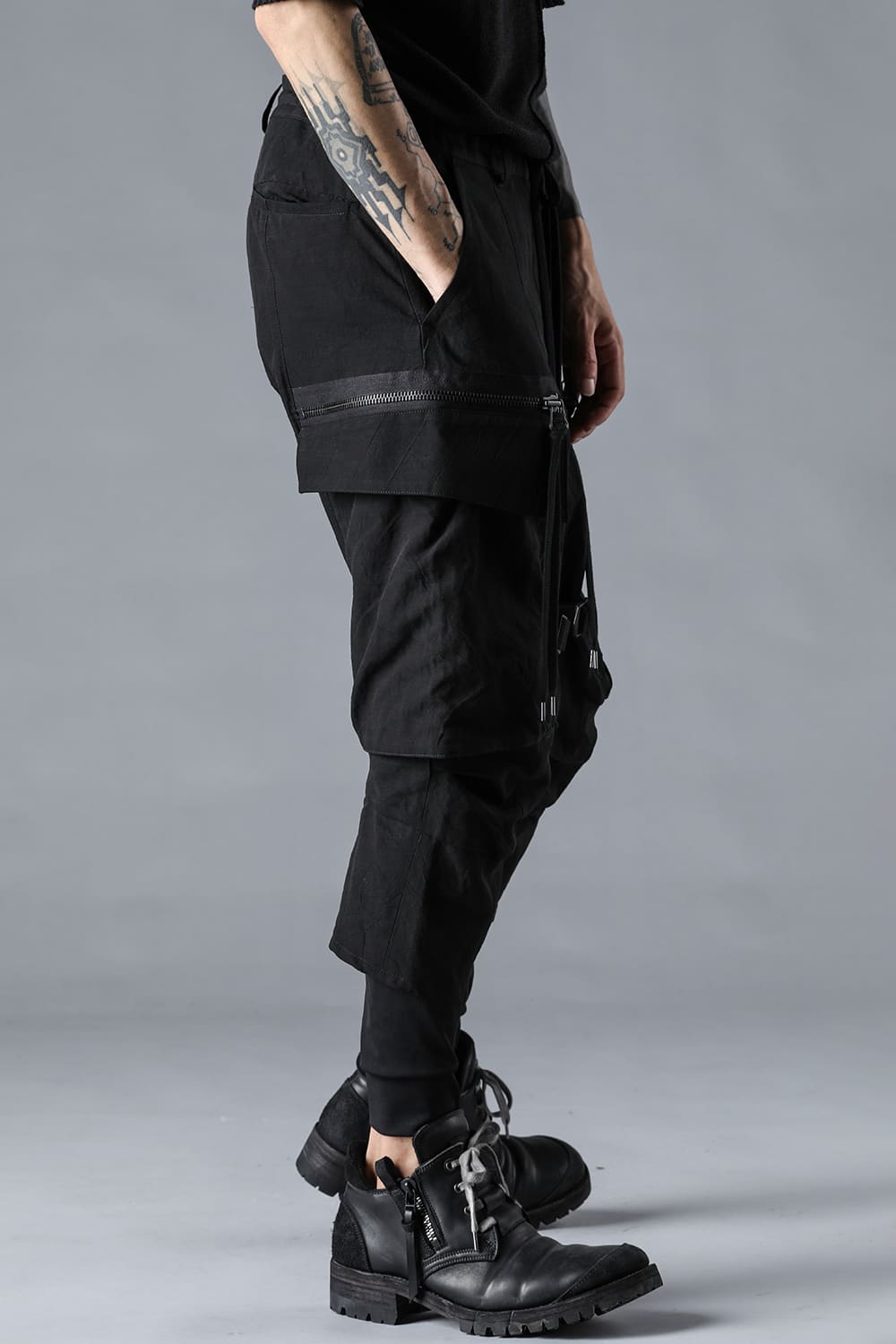 塩縮ワッシャードビーボーダーレイヤードカーゴパンツ