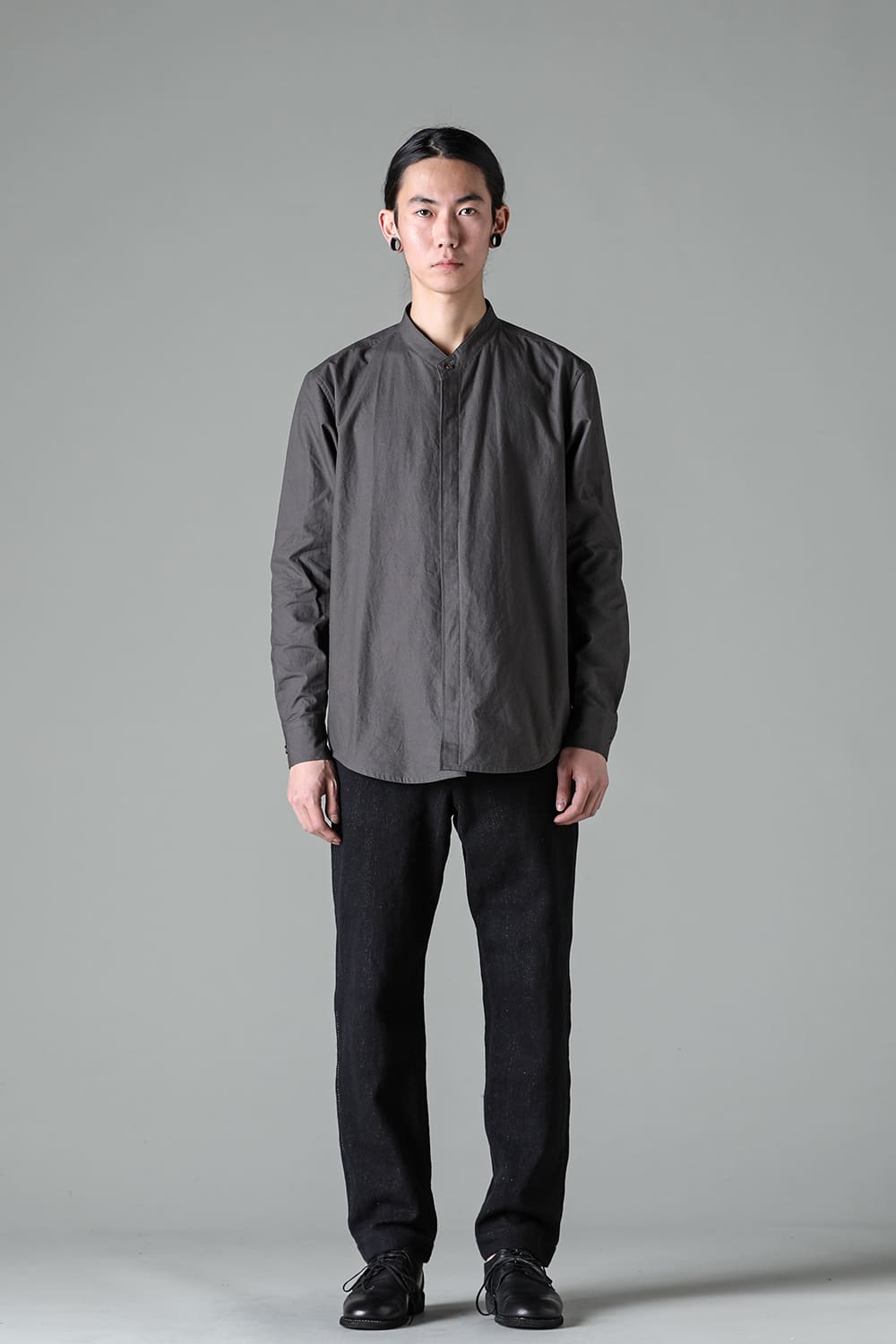 center seam shirt band collar Grey - A