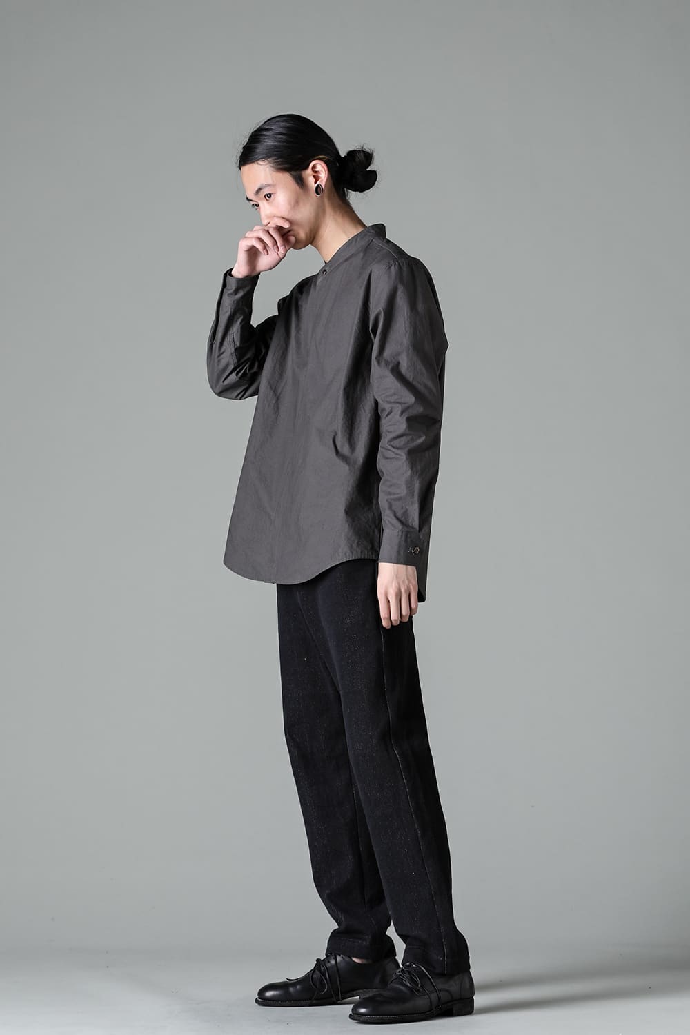 center seam shirt band collar Grey - A