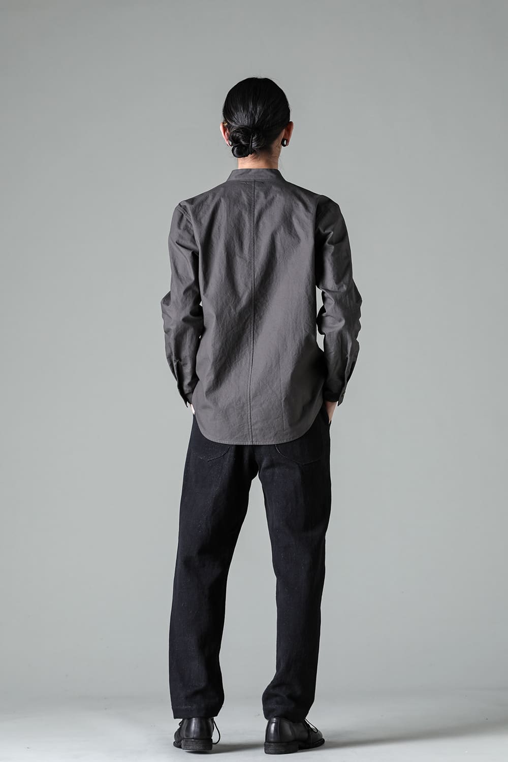 center seam shirt band collar Grey - A