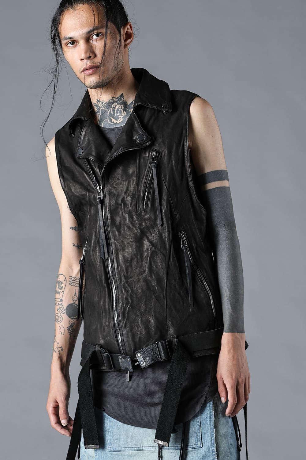 ジャパンカーフレザーライダースベスト