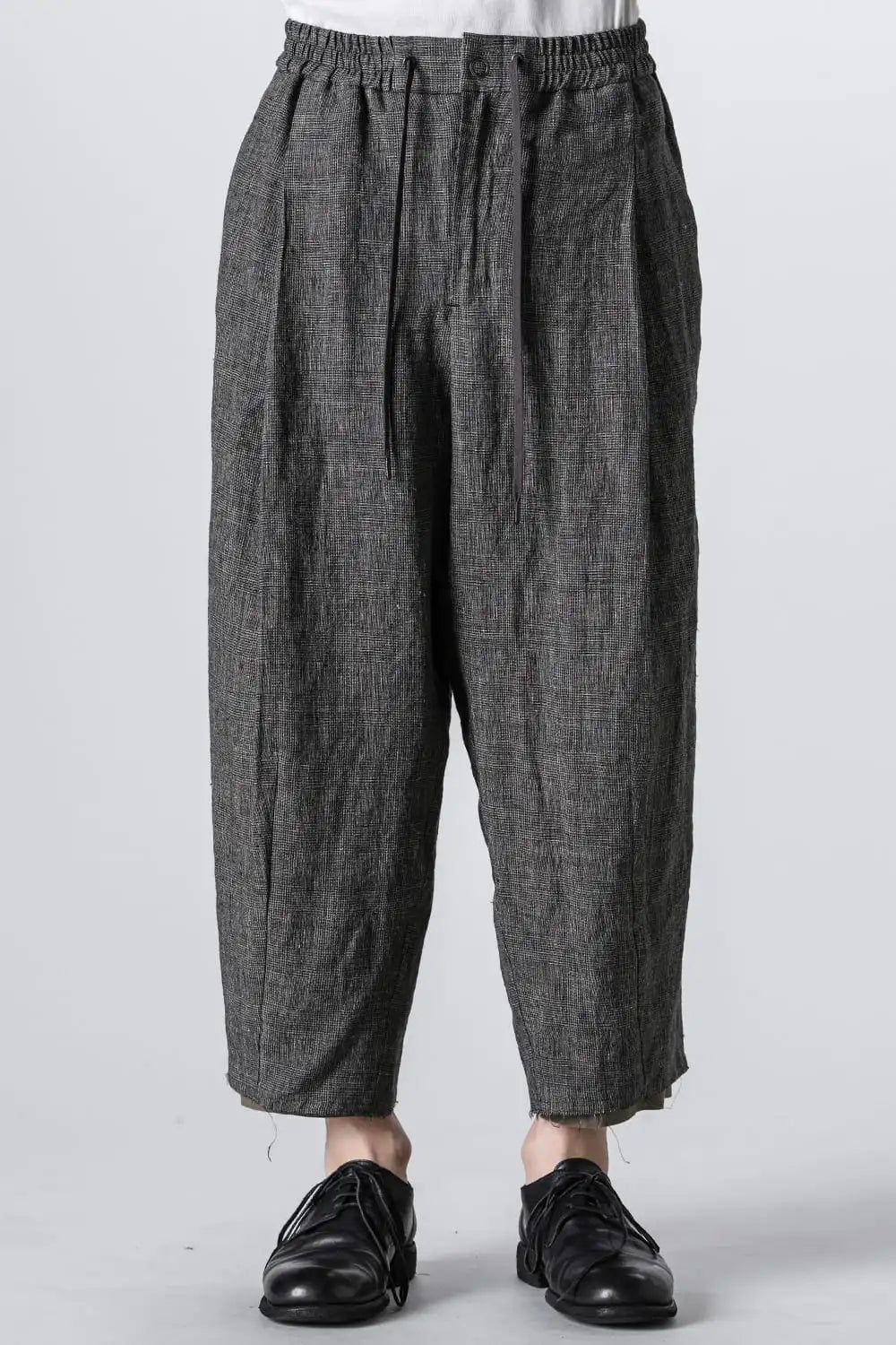 クロップドパンツ リネン グレンチェック