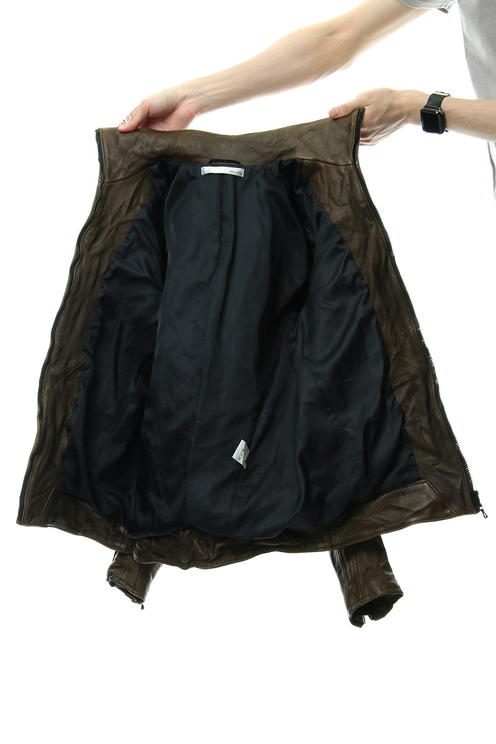 LEATHER TRACK JACKET - Khaki - CJ-1636