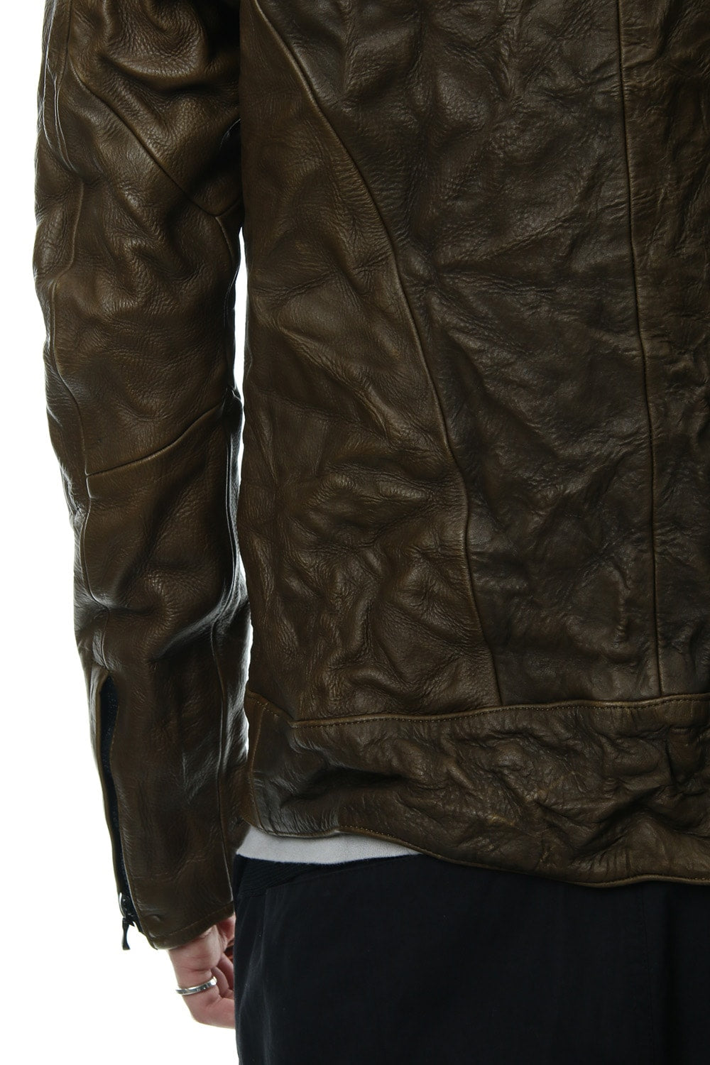 LEATHER TRACK JACKET - Khaki - CJ-1636
