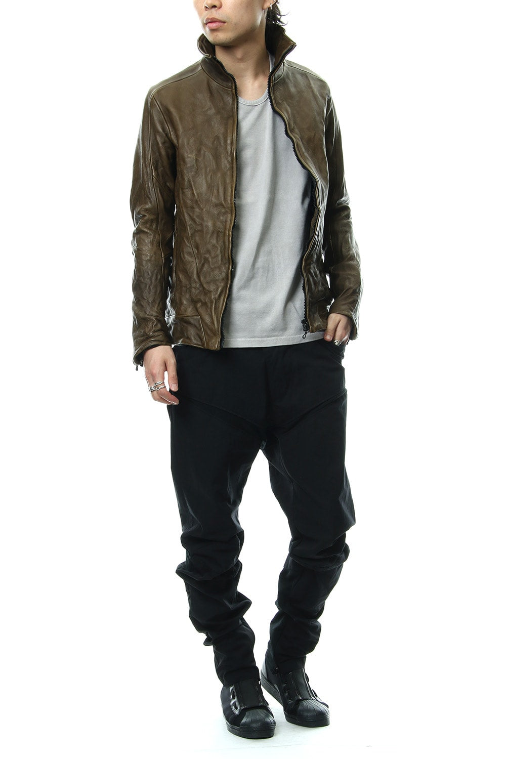 LEATHER TRACK JACKET - Khaki - CJ-1636