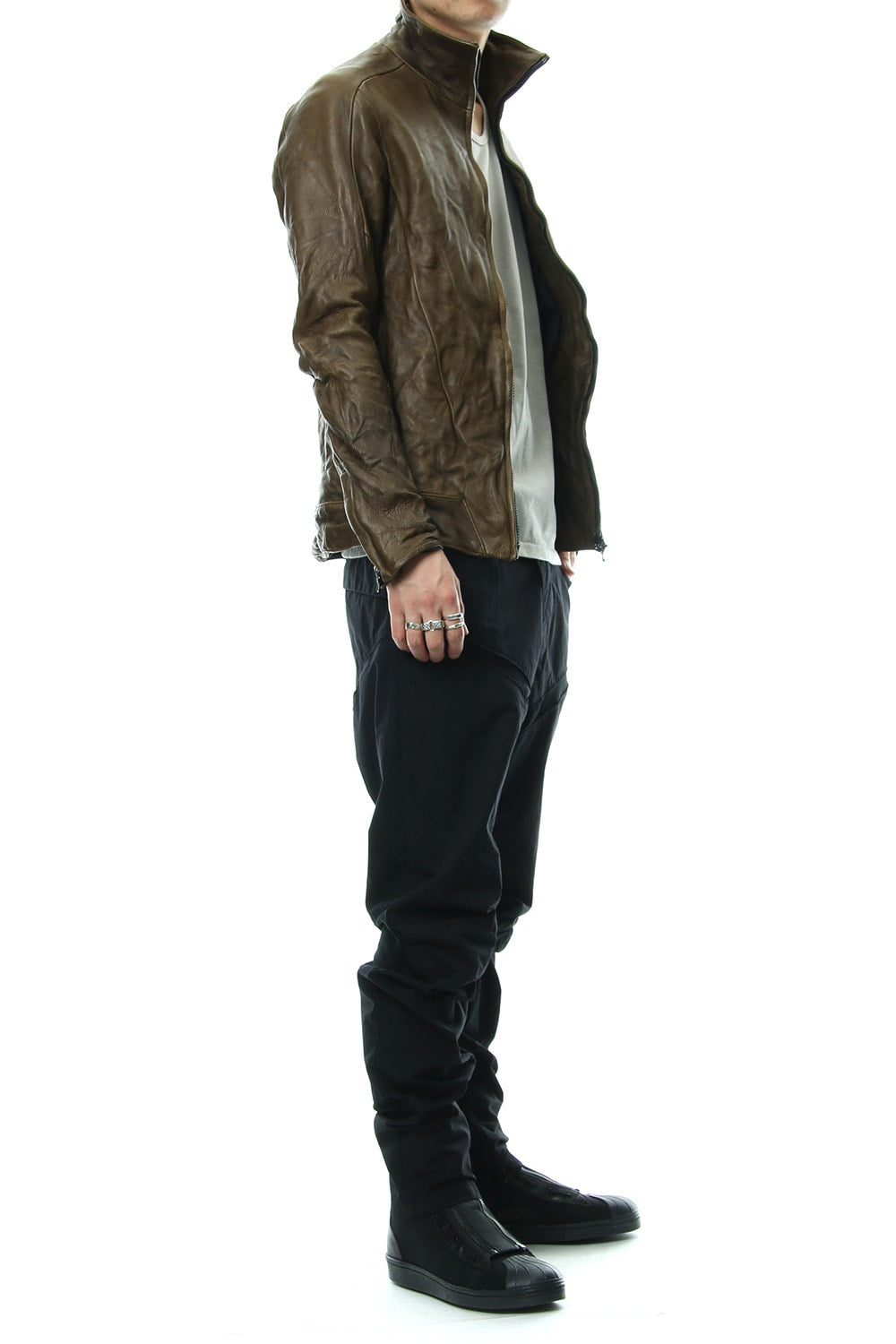 LEATHER TRACK JACKET - Khaki - CJ-1636