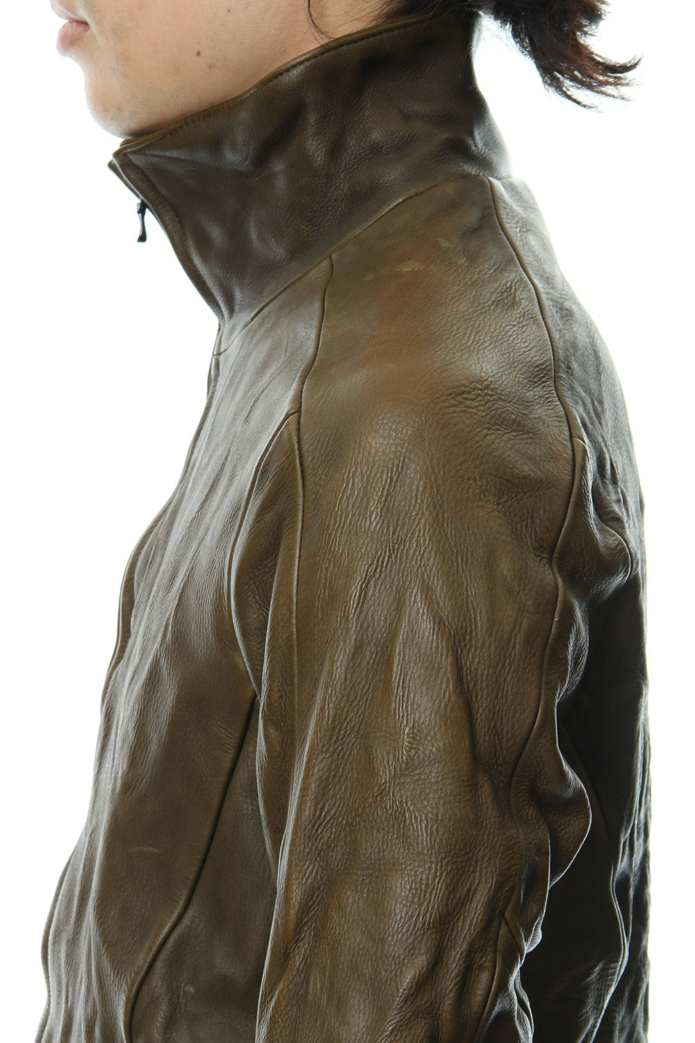 LEATHER TRACK JACKET - Khaki - CJ-1636