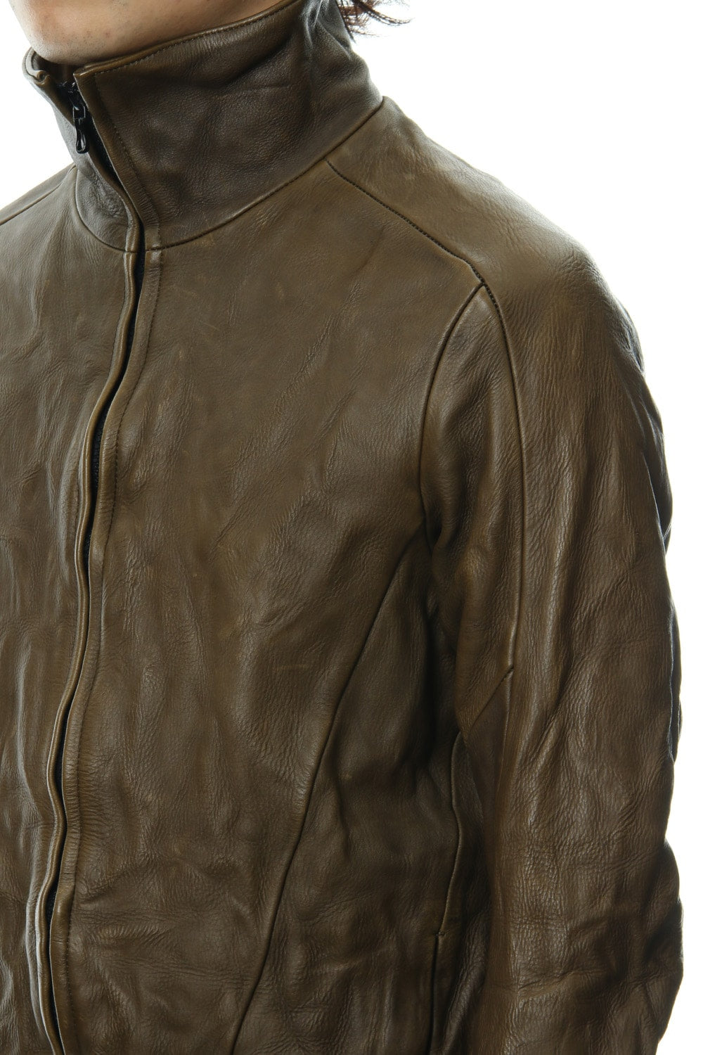 LEATHER TRACK JACKET - Khaki - CJ-1636