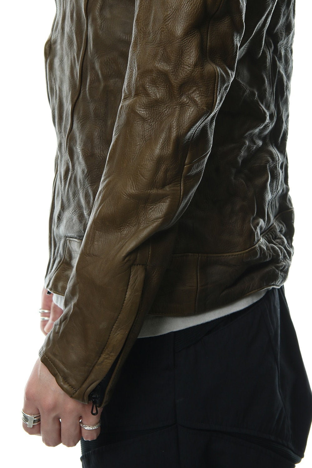 LEATHER TRACK JACKET - Khaki - CJ-1636