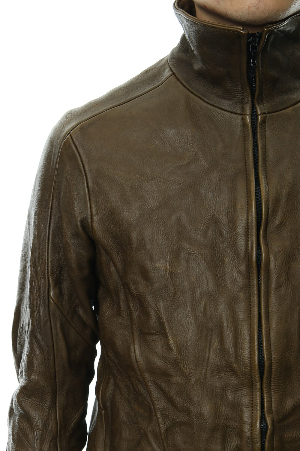 LEATHER TRACK JACKET - Khaki - CJ-1636